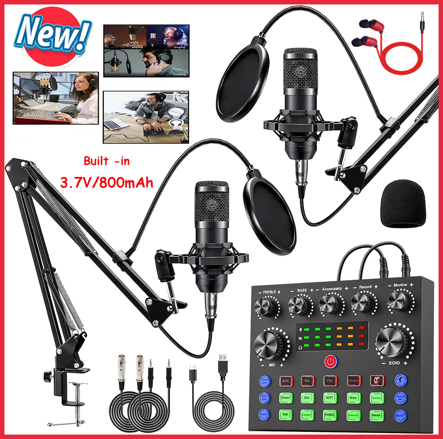 Home Studio Recording Kit Music Podcast Mixer Equipment Condenser Microphone Set