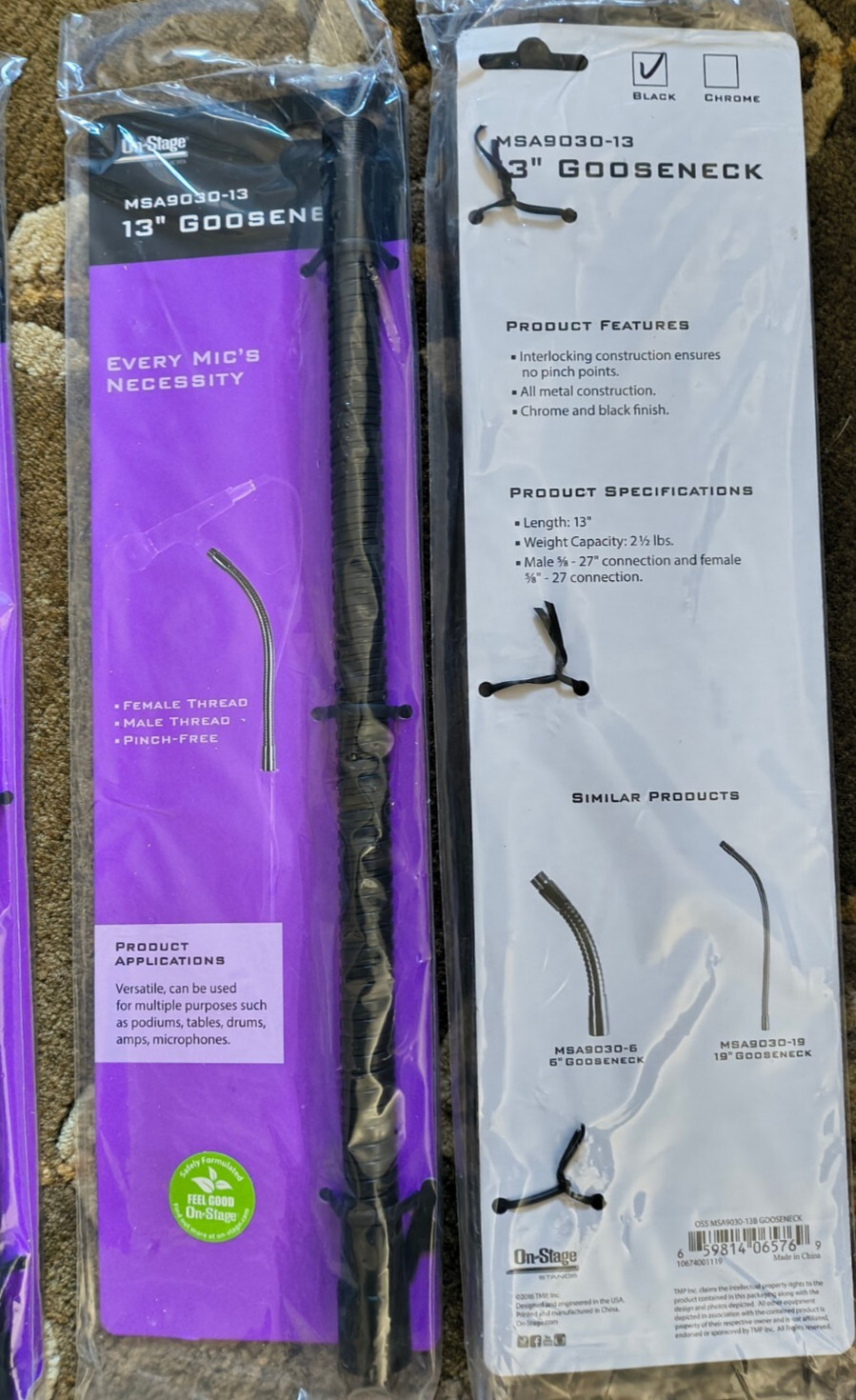 Two pack 2 On-Stage MSA9030-13B 13-inch Gooseneck – Black – NEW