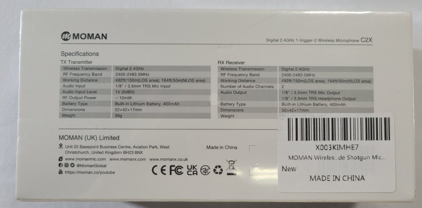 Moman C2X Digital 2.4GHz 1-trigger 2-Wireless Microphone