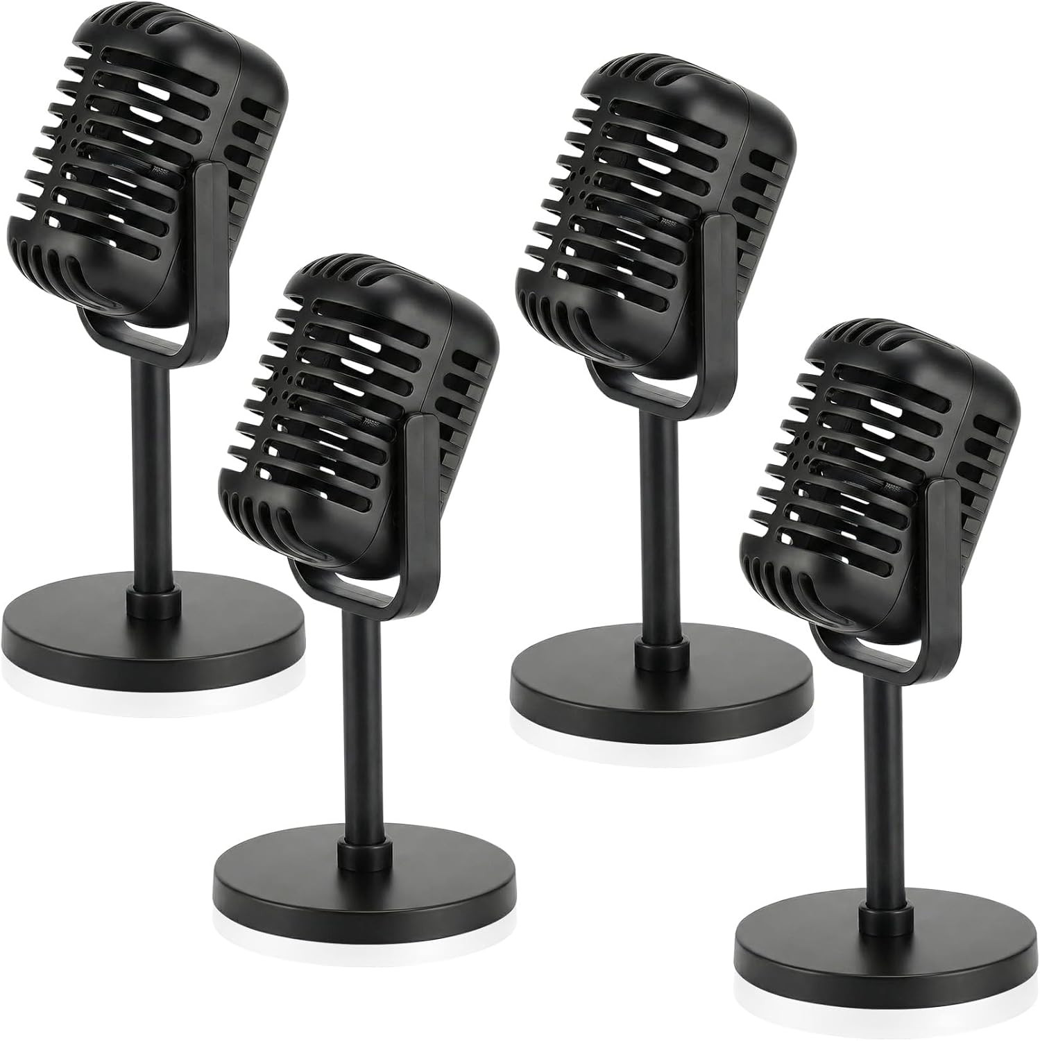 4 PCS Retro Microphone Props Model Vintage Microphone with Stand Plastic Fake Mi
