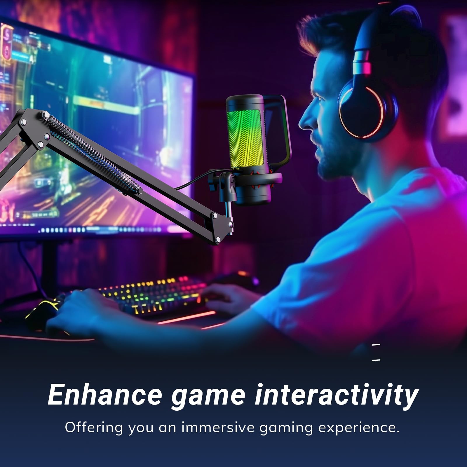 Gaming Microphone Set with Boom Arm, Vocal Condenser Microphone for PC with S…