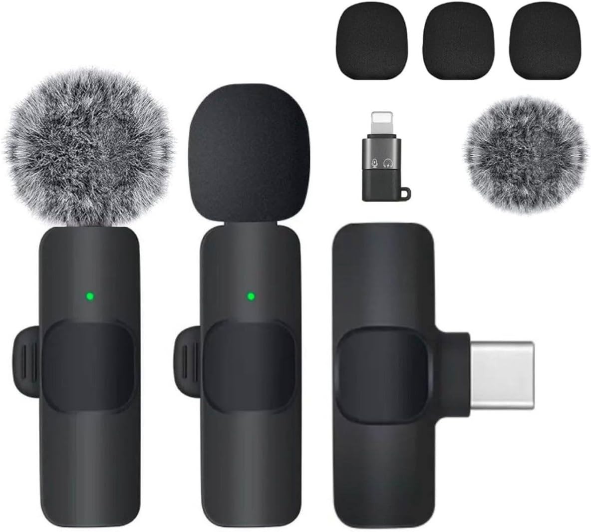 Wireless Lavalier Microphone 2-Pack for Android iOS Smartphone Laptop Video