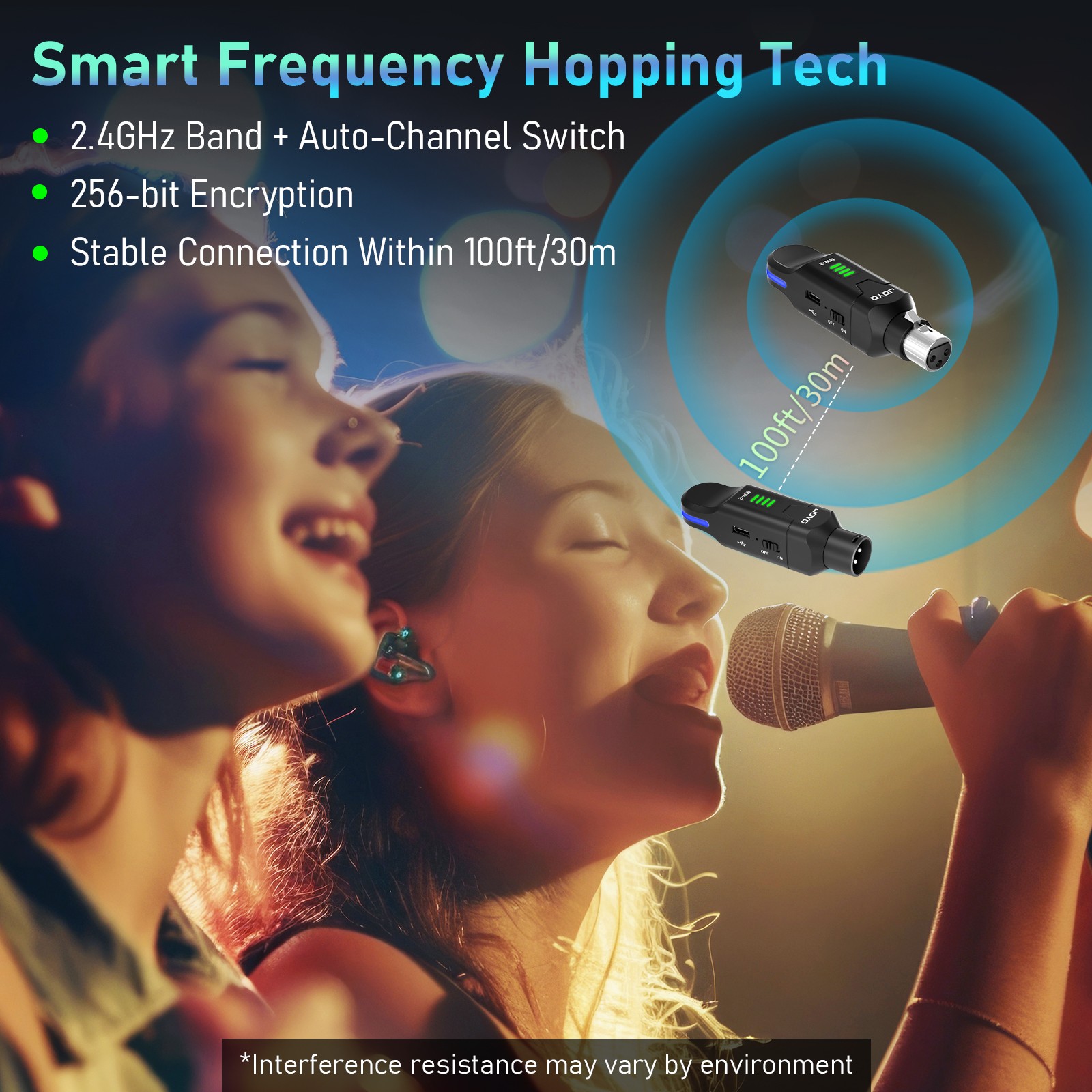 JOYO 2.4GHz Wireless Microphone System 4 Channel Transmitter & Receiver Dynamic