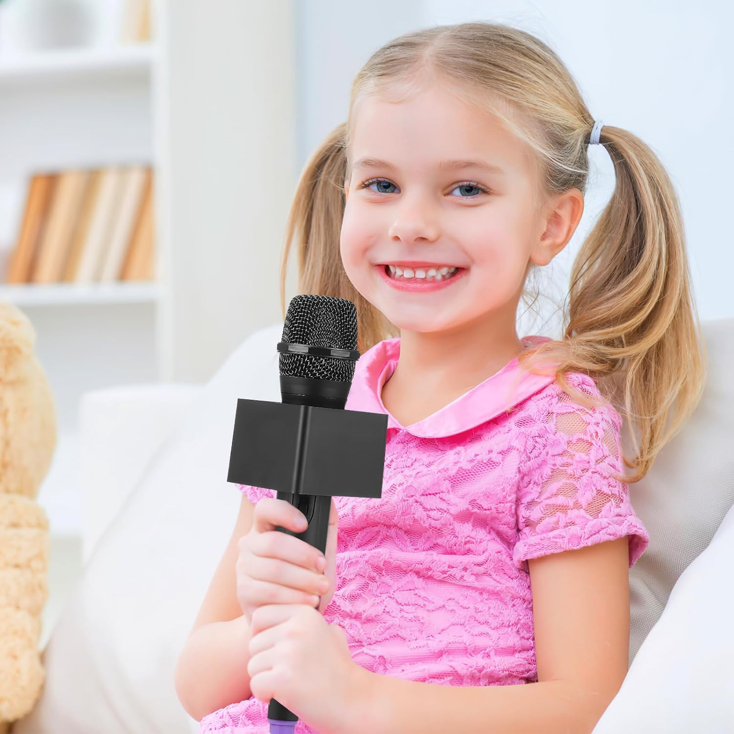 Fake Microphone Props for Kids Plastic Microphone Toy with Flags Square Cube Sta