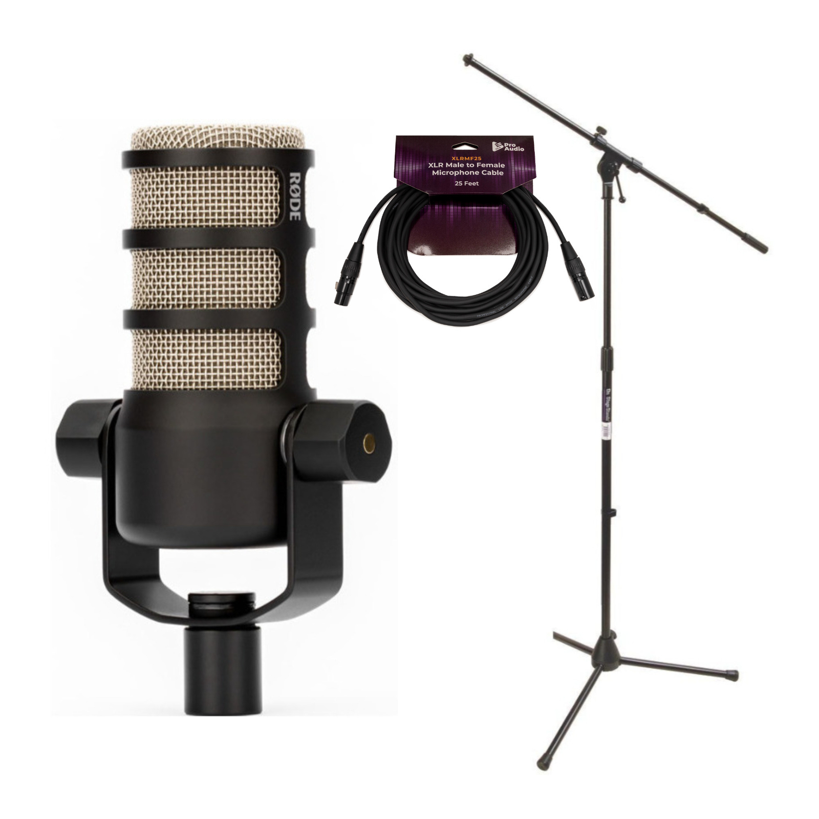 RODE PodMic Dynamic Podcasting Microphone with Euro Boom Mic Stand Bundle