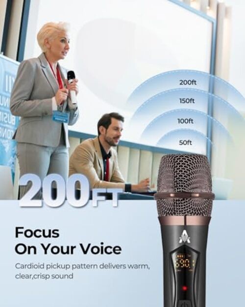 Wireless Microphones, Metal Dynamic Microphone System with Rechargeable Gray