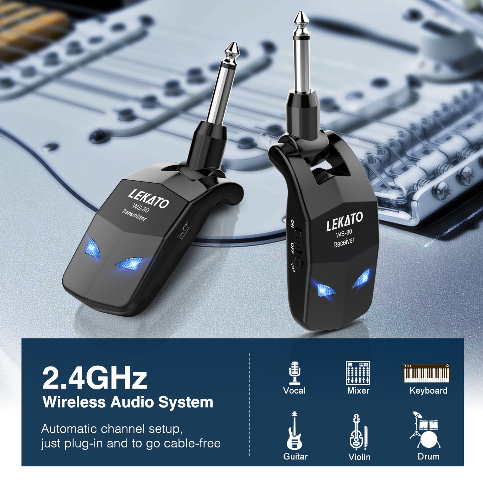 Lekato Series 5.8G 2.4G Wireless Guitar Bass Drum Keyboard Transmitter Receiver