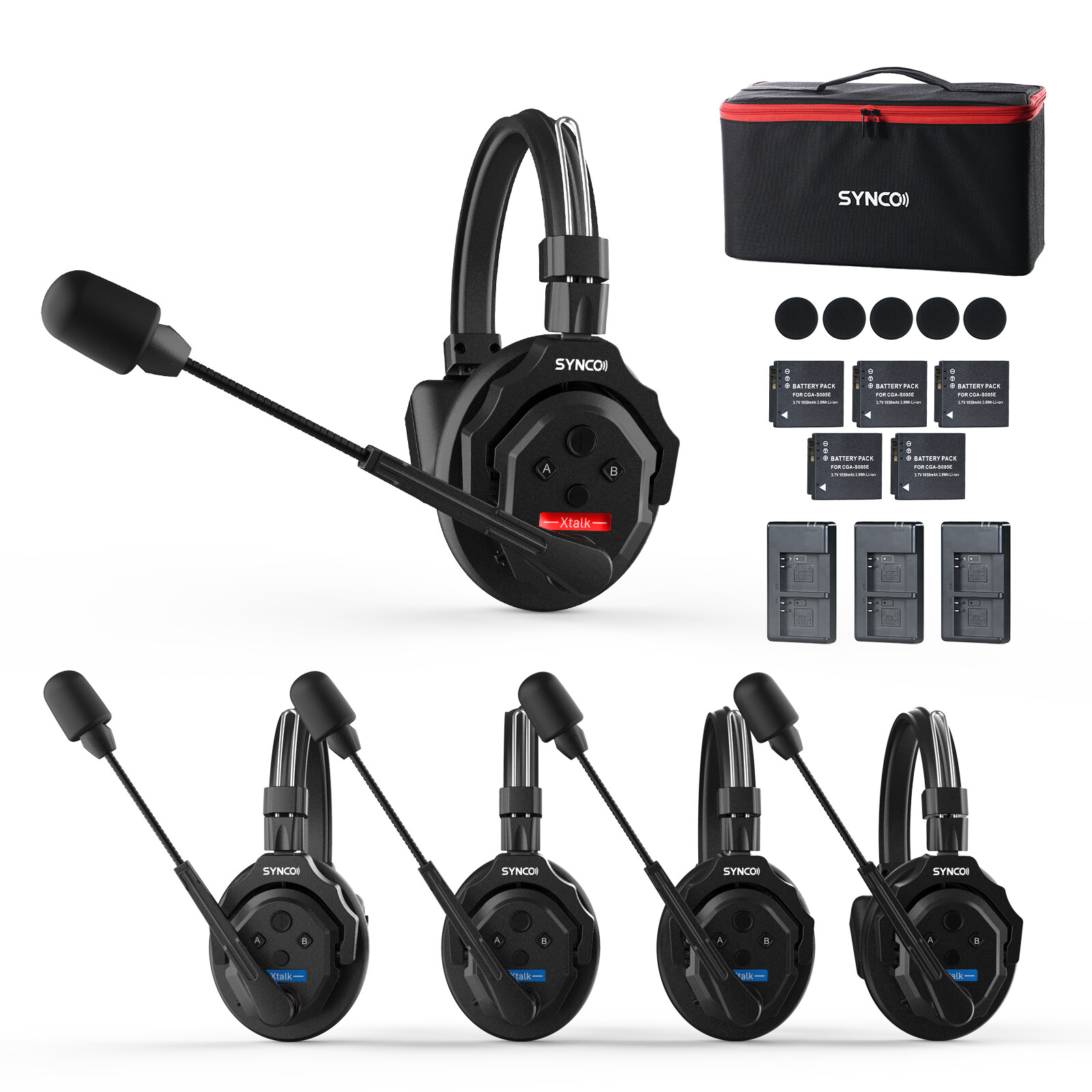 Synco Xtalk X5 2.4G Full-Duplex Headset Wireless Intercom System For 5-Person