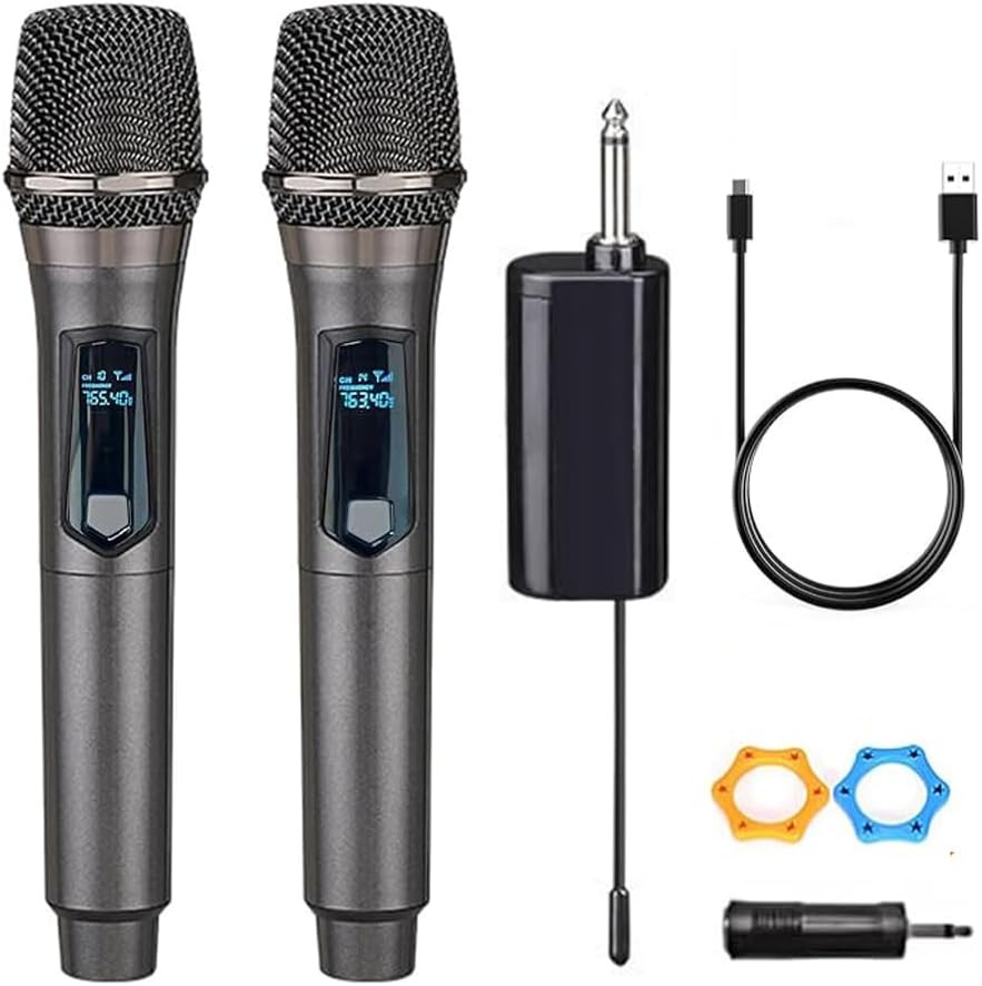 Wireless Microphone, Rechargeable Fixed Frequency Wireless Dual Microphone,Handh