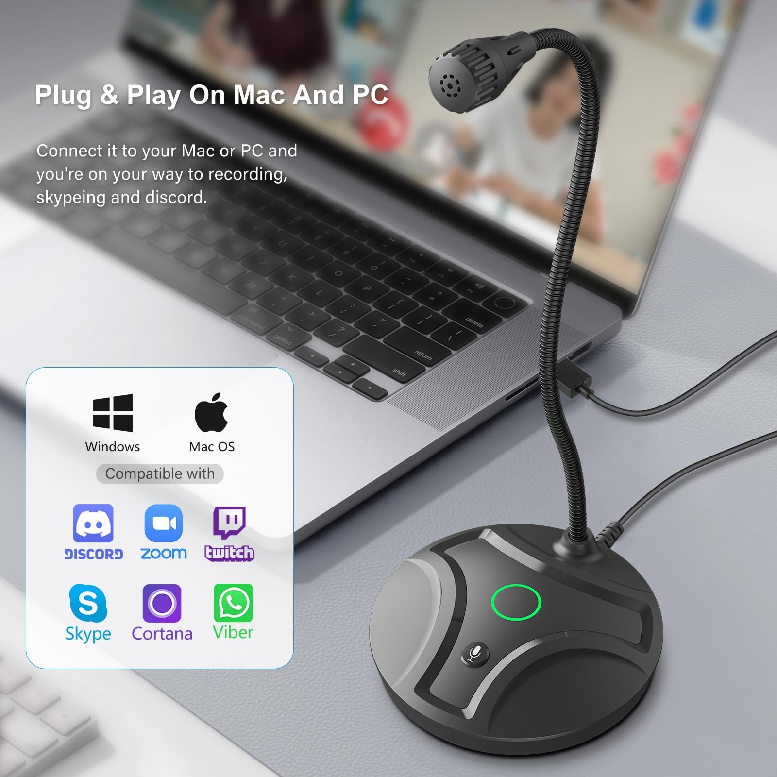 CMOCIIY Plug & Play USB Computer Microphone, Flexible Gooseneck & Mute Button…