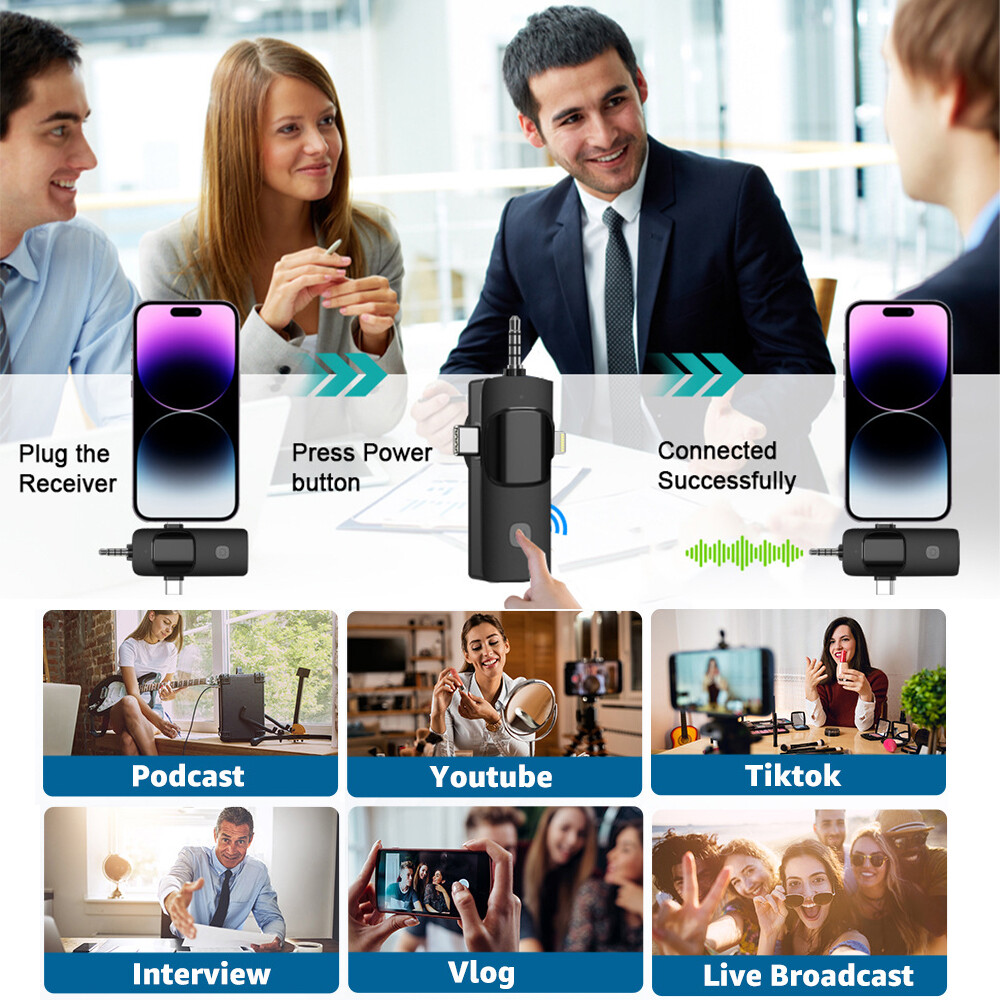 Lavalier Wireless Microphone Audio Video Recording Mini Mic For Android/iphone