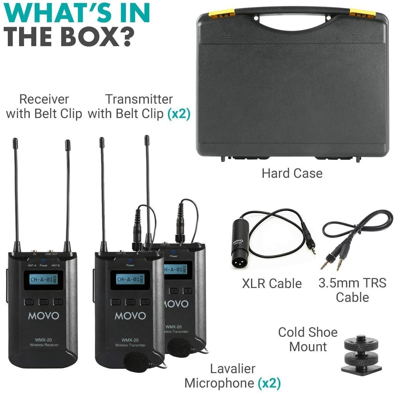 Movo WMX-20-DUO UHF Wireless Lavalier Microphone System with 2 Transmitters