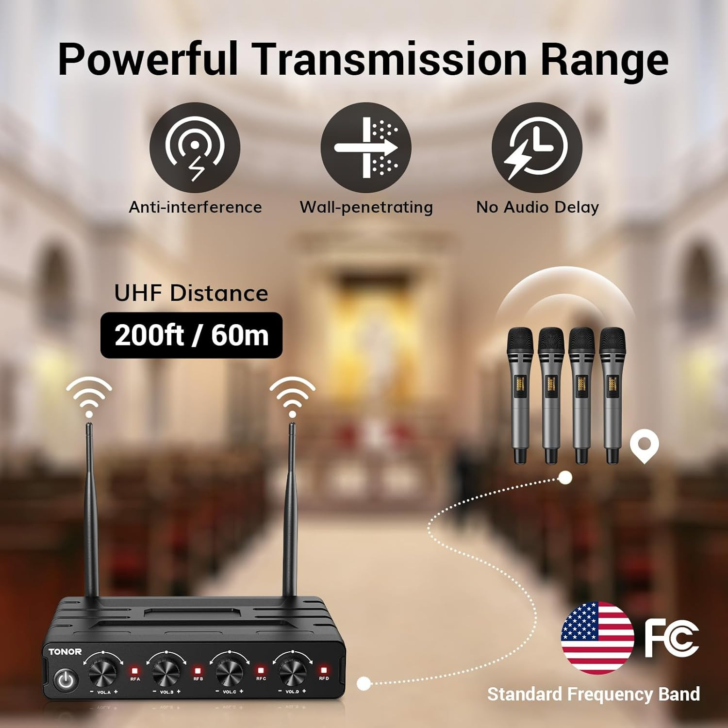 Wireless Microphones System with 4X10 Channels Cordless Handheld Microfono Inala