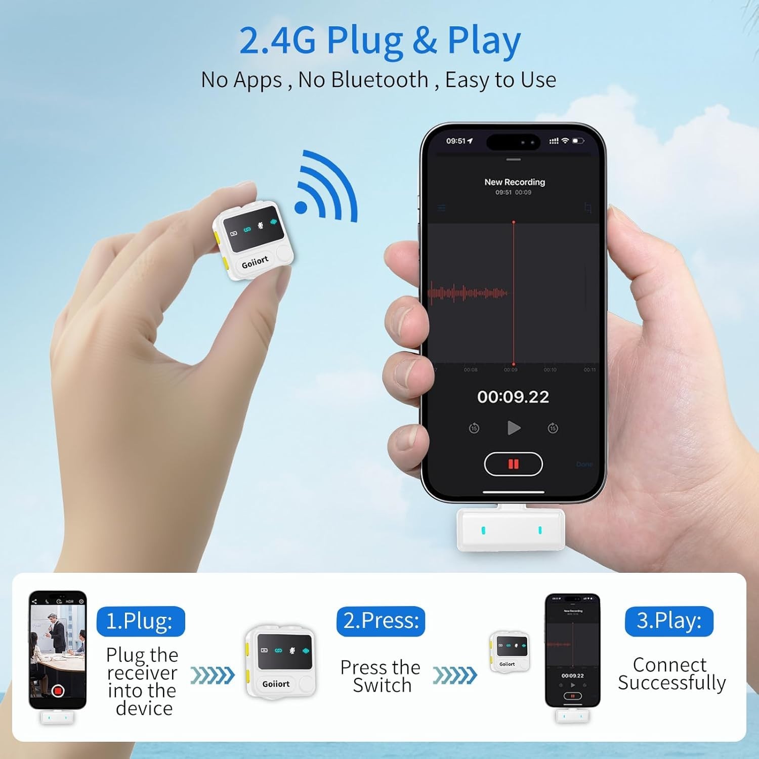 Professional Mini Wireless Lavalier Mic with Smart Noise Reduction & 100ft Range