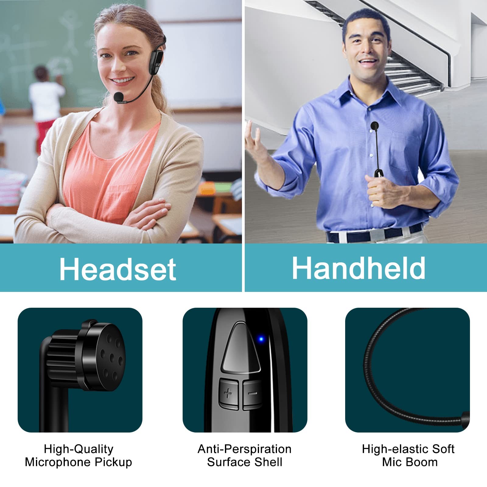 Wireless Microphone Headset, 2.4GHz Head Mic System for Fitness