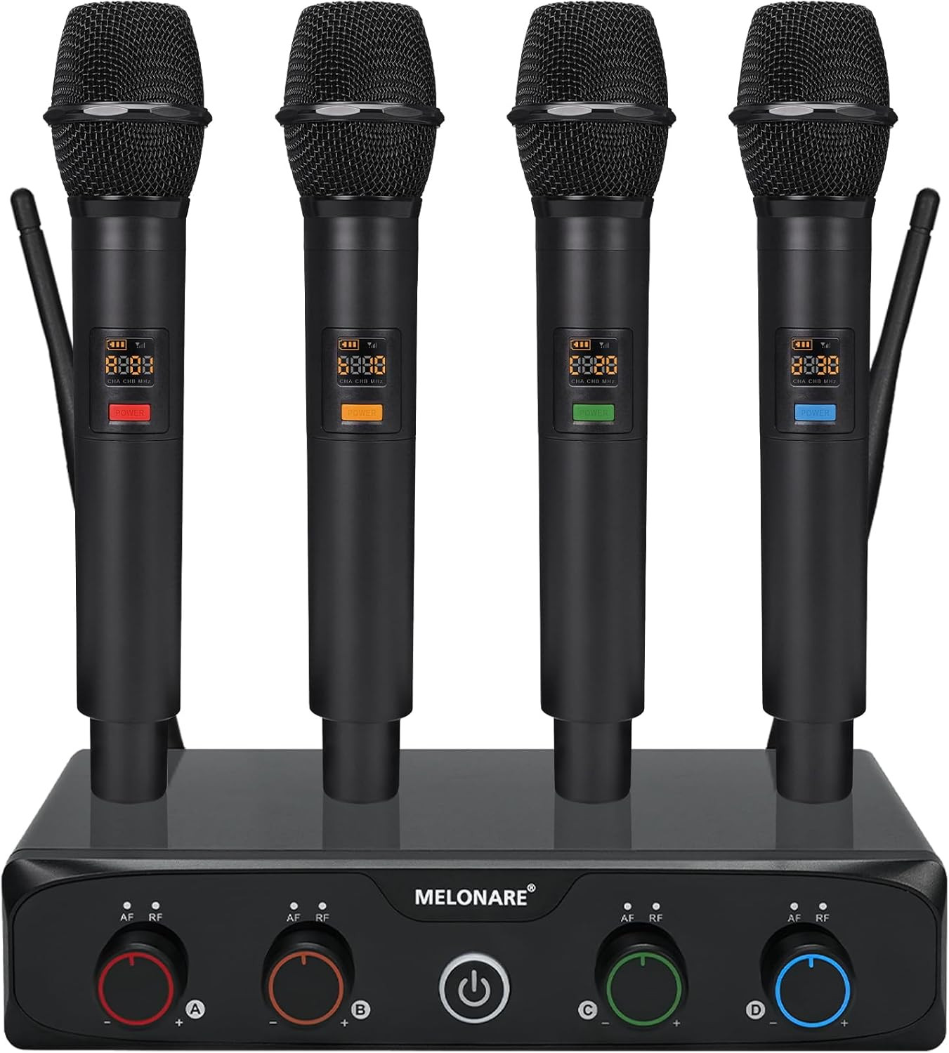 4-Channel Wireless Microphone System, UHF Compact Cordless Mic Set W/ 4X10 Frequ