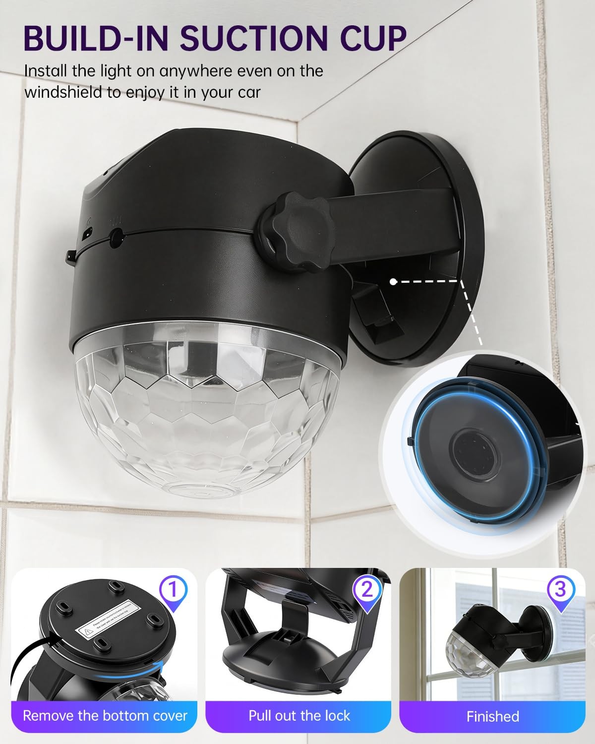 Luditek Disco Ball Party Lights Sound Activated Battery Powered Black