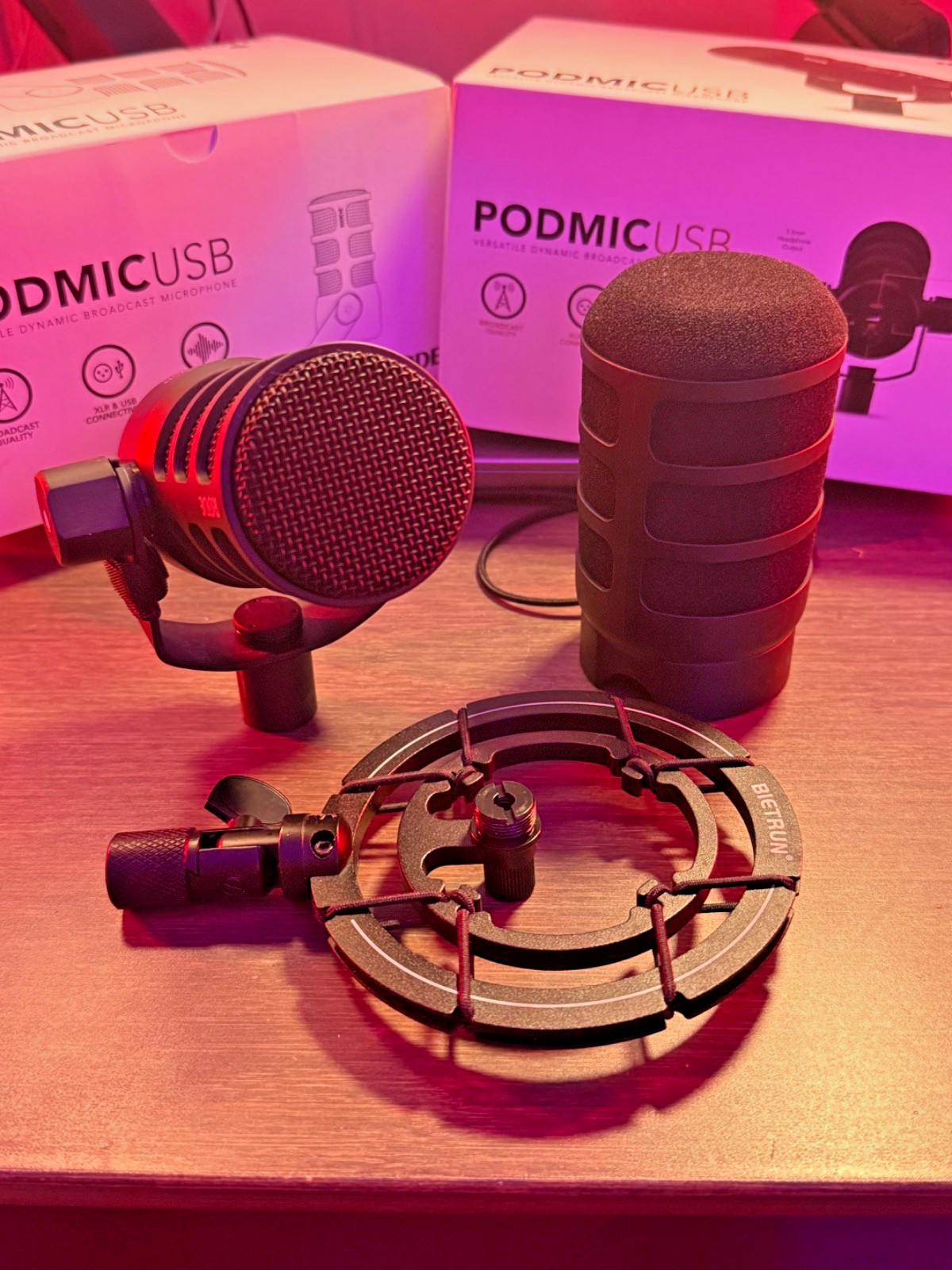 RODE PodMic USB Broadcast Microphone – Black, + shock mount