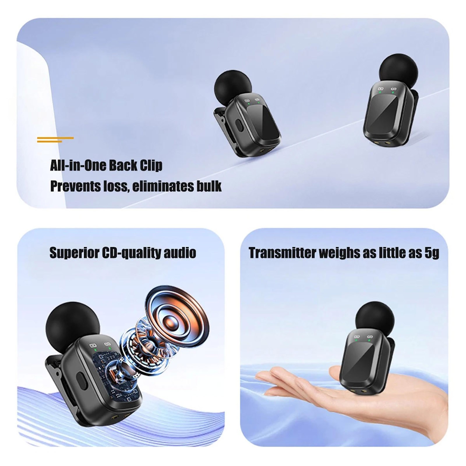 2.4G Wireless Lavalier Microphone Kit for Type-C Phone Tablet Noise Cancelling