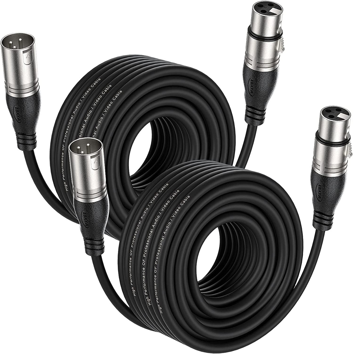 2 PACK- 50 foot 3 pin xlr mic microphone cable male to female balanced shielded