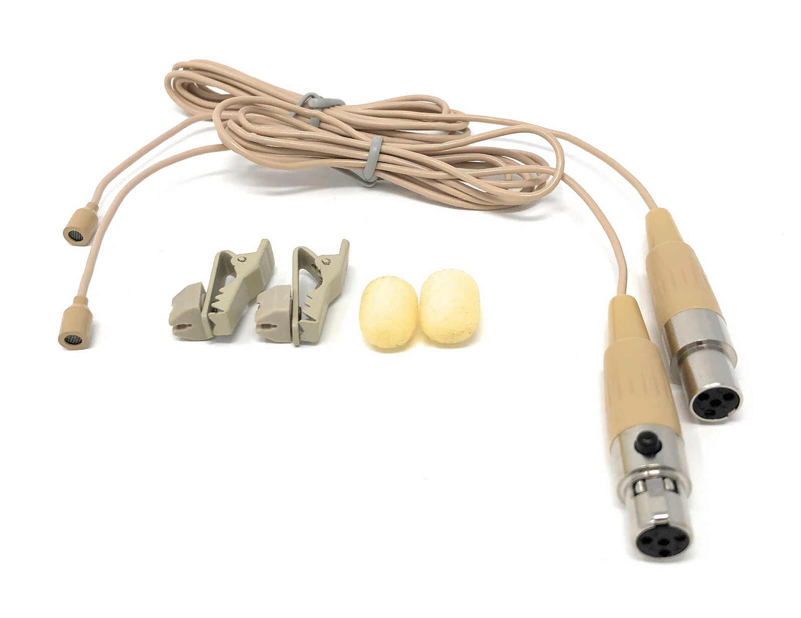 2 x Beige Lavalier Lapel Microphones w/ 4 pin mini XLR TA4F for Shure wireless
