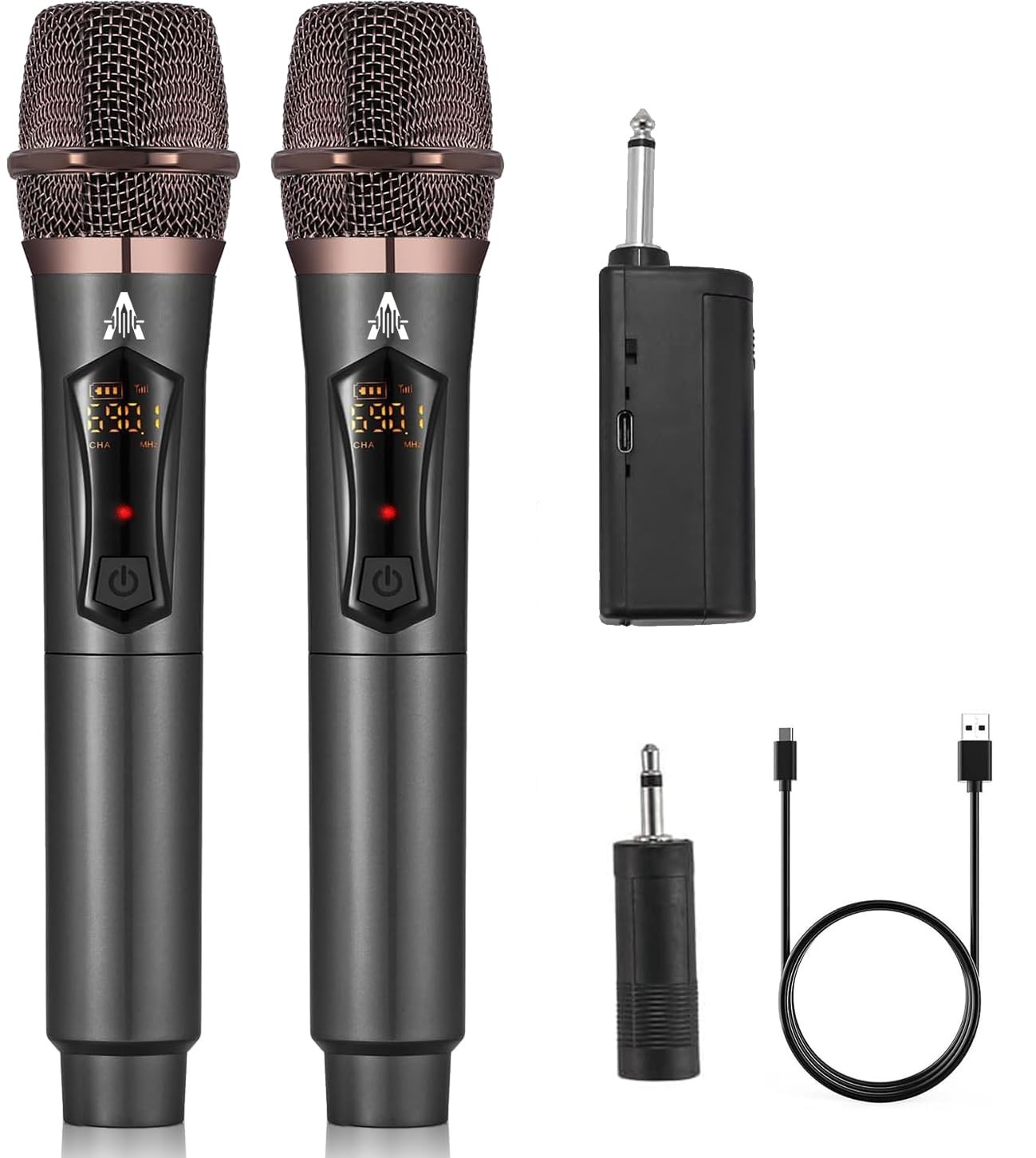 ALPOWL Wireless Microphones, Metal Dynamic 19.4 x 6.3 x 30.6 cm, Gray