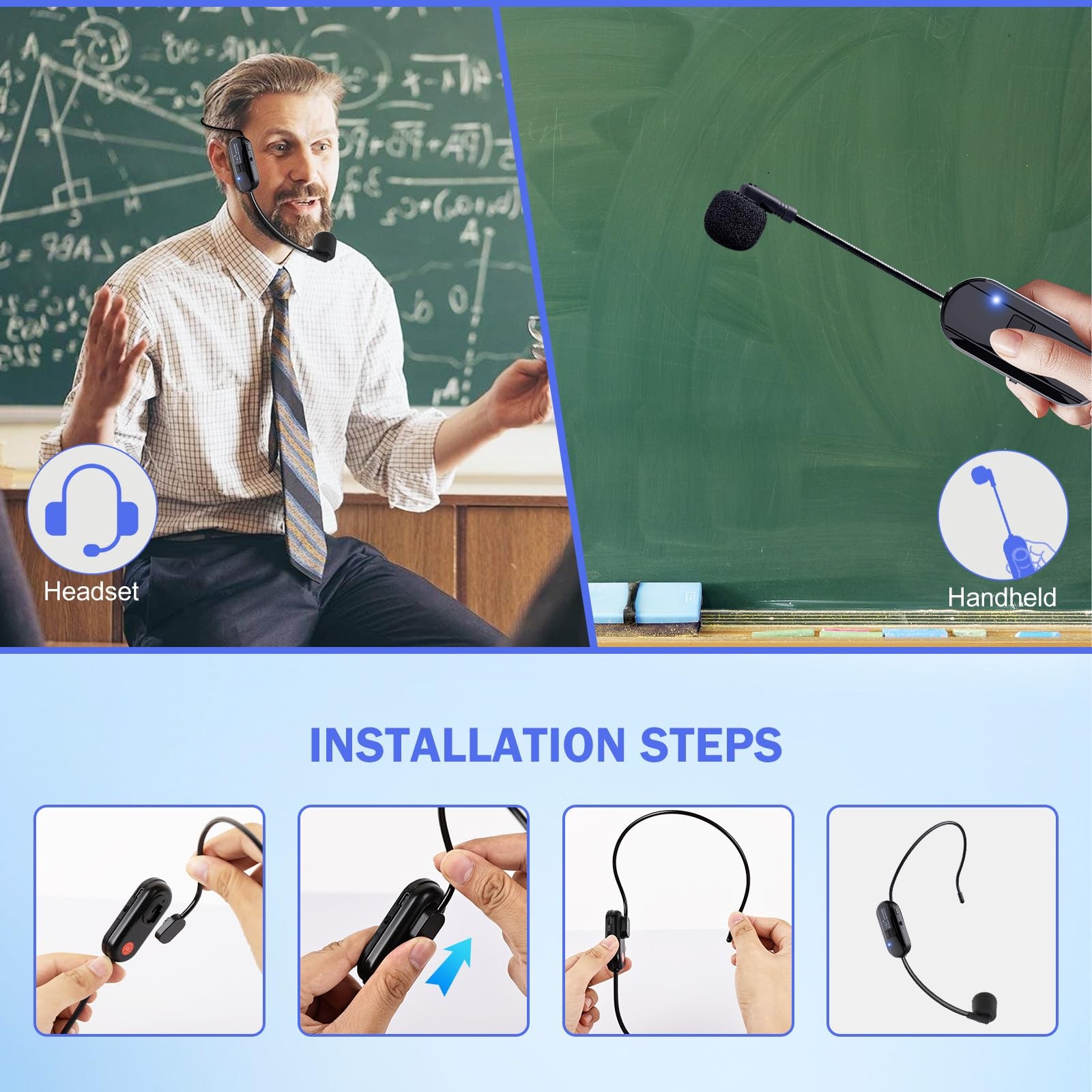 Wireless Microphone Headset Double Professional: Cordless Mic Head for Black1