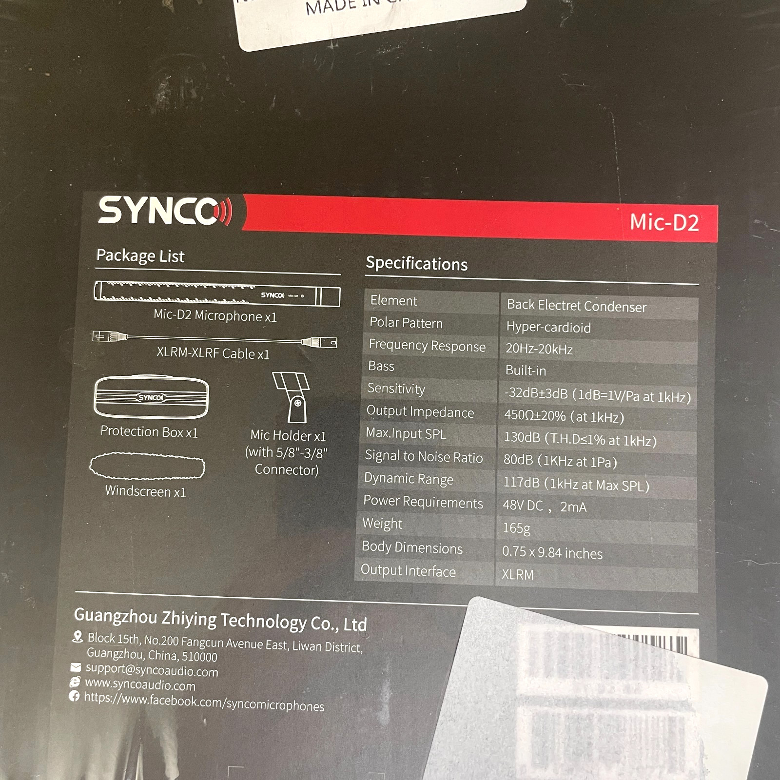 SYNCO Mic-D2 Microphone Inc:Protection Box-Holder-XLRM-XLRF Cable-Windscreen NWT