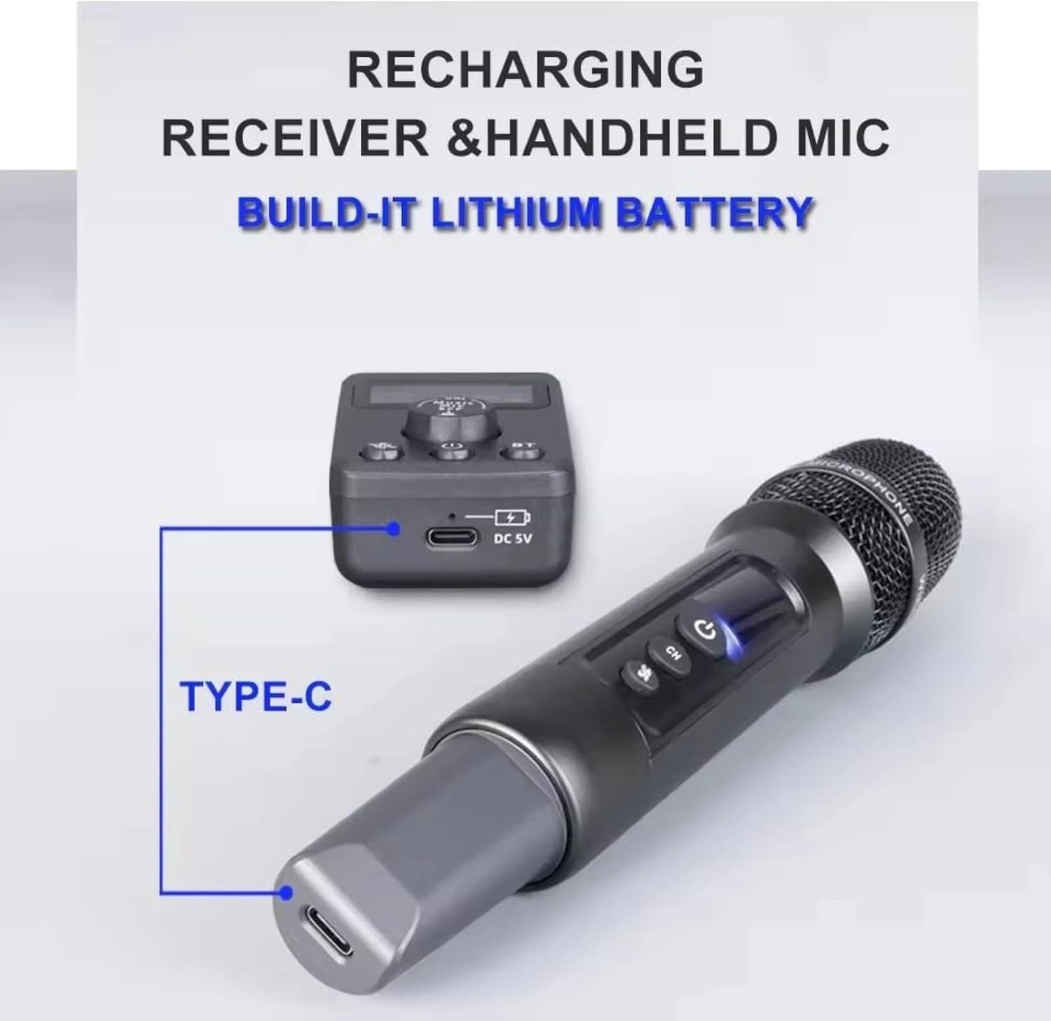 Microphone Rechargeable Dual Karaoke Cordless Mic Receiver Smartphone