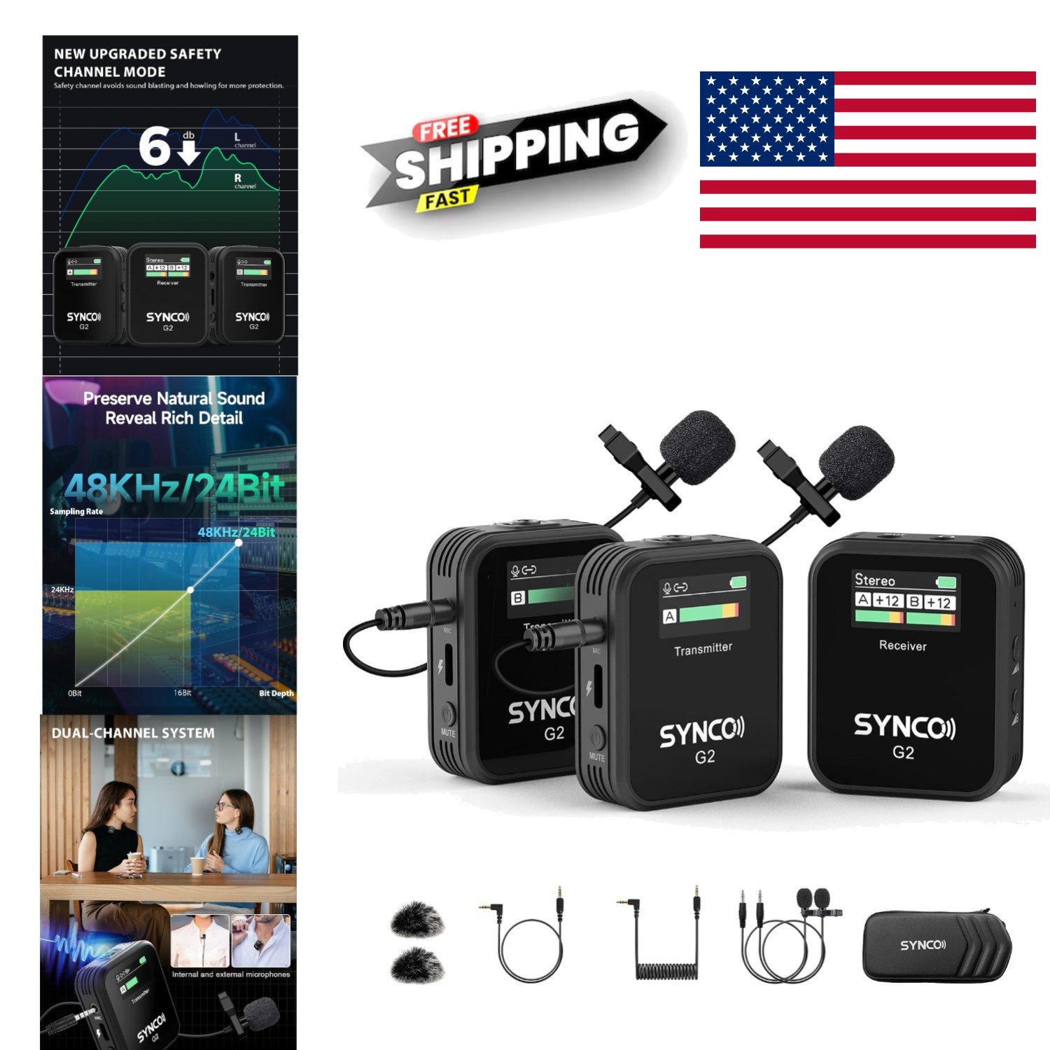 Compact Wireless Lavalier Microphone 2.4GHz Dual Channel for YouTube Vlogging