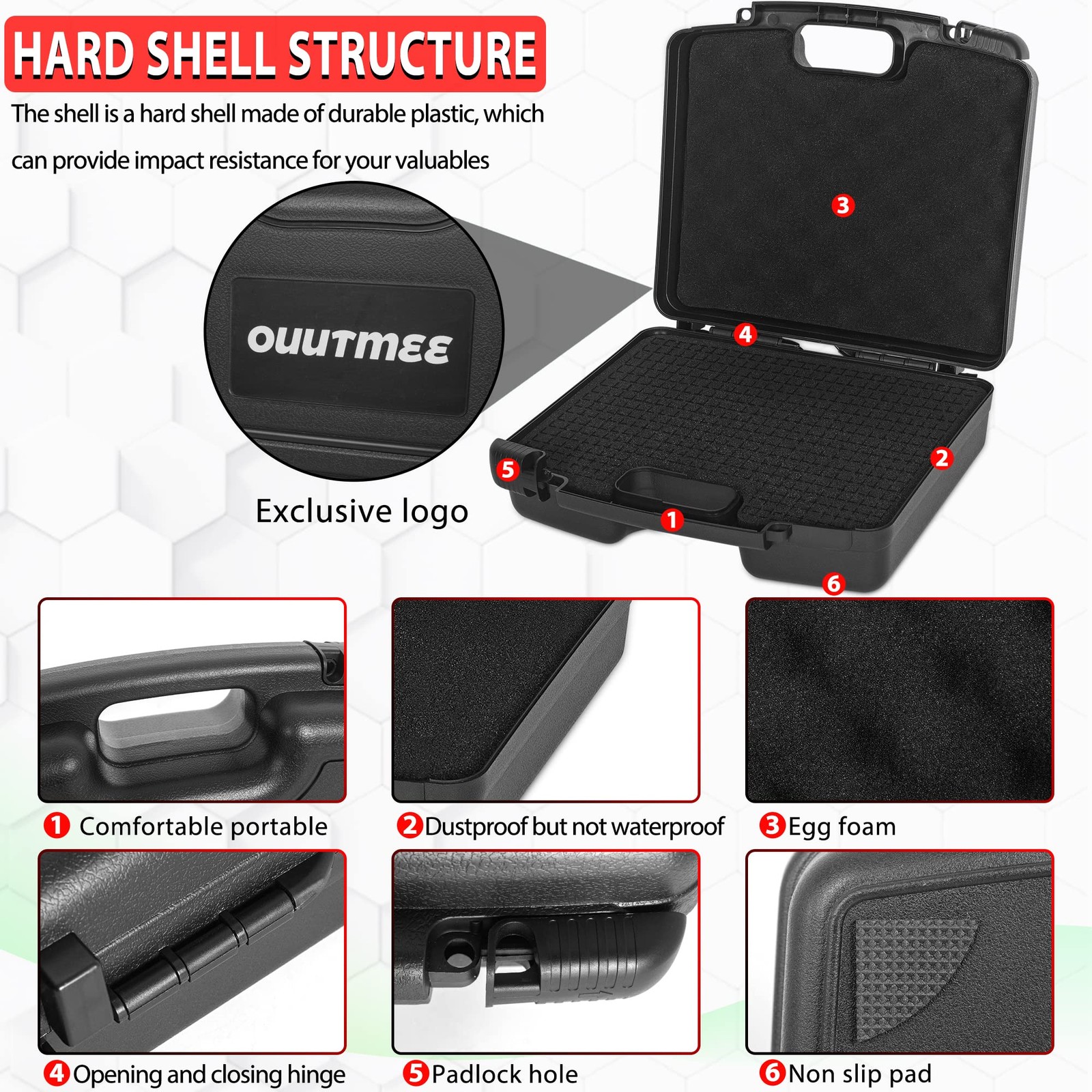 Portable Hard Case 12.2×9.85×3.77 Inch Customizable Diced Foam Tools