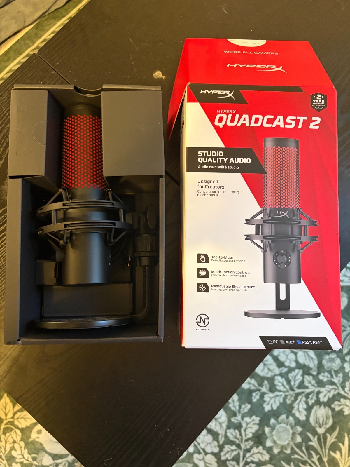 HyperX Quadcast 2 Microphone Black Red W/Removable Shock Mount