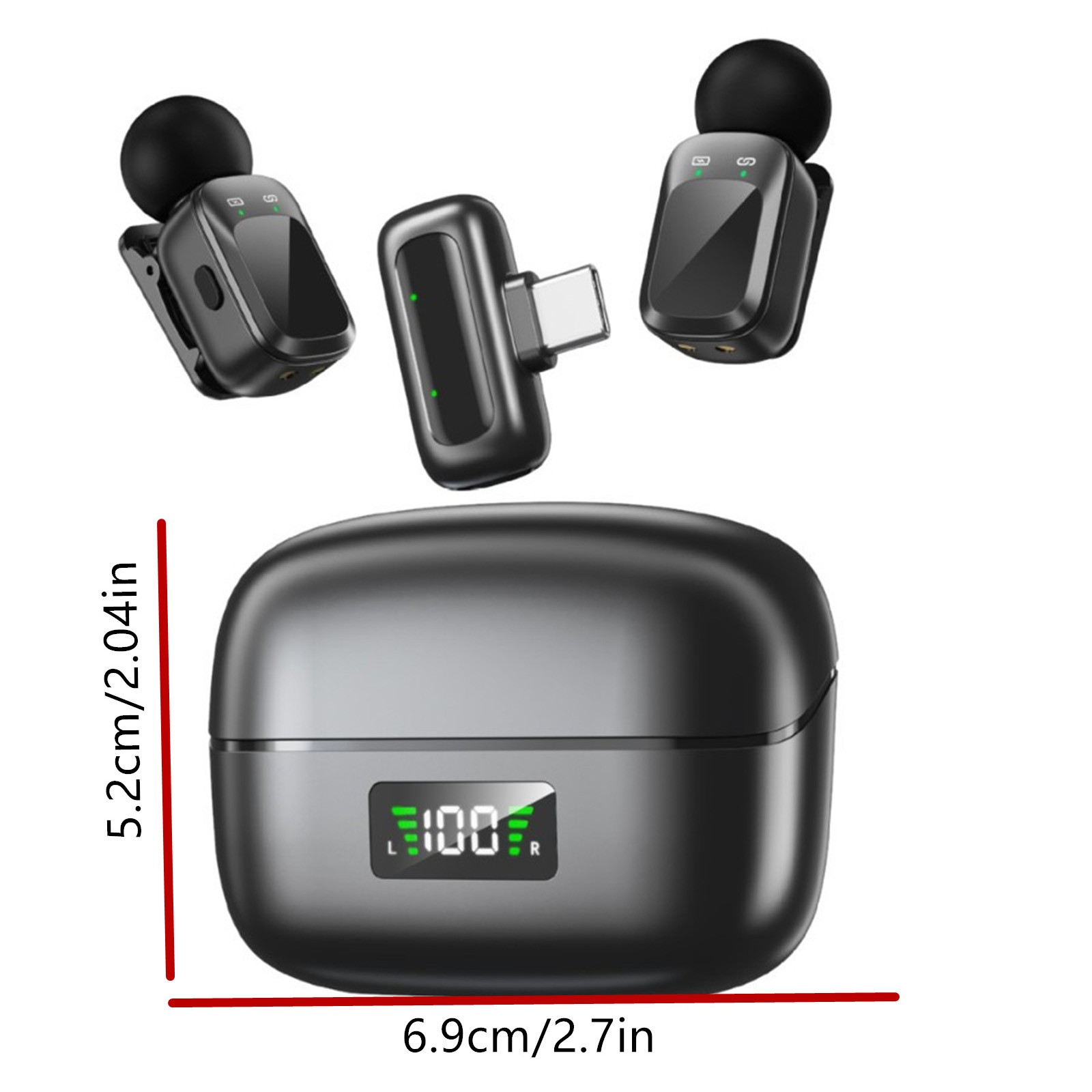 Dual Wireless Lavalier Mic for Type-C Phone 2.4G Noise Cancelling Podcast Vlog