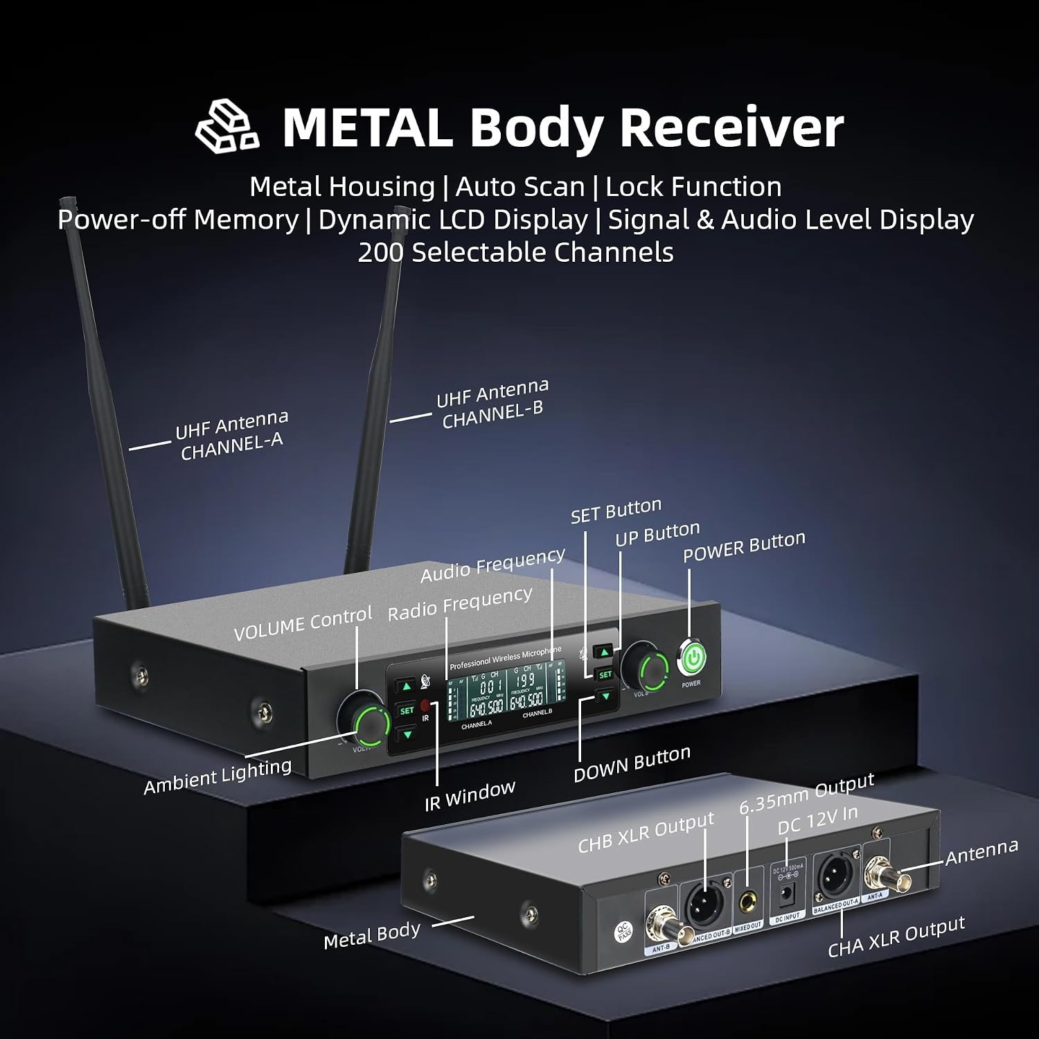 Wireless Microphone System, 500Ft Range, 40H Playtime for Karaoke & Events