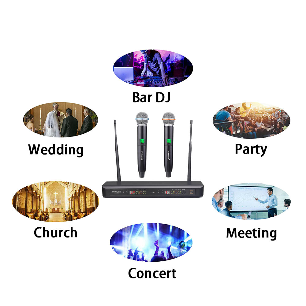 Pro 2CH UHF Handheld Wireless Microphone System Audio Party Stage Microphone Mic