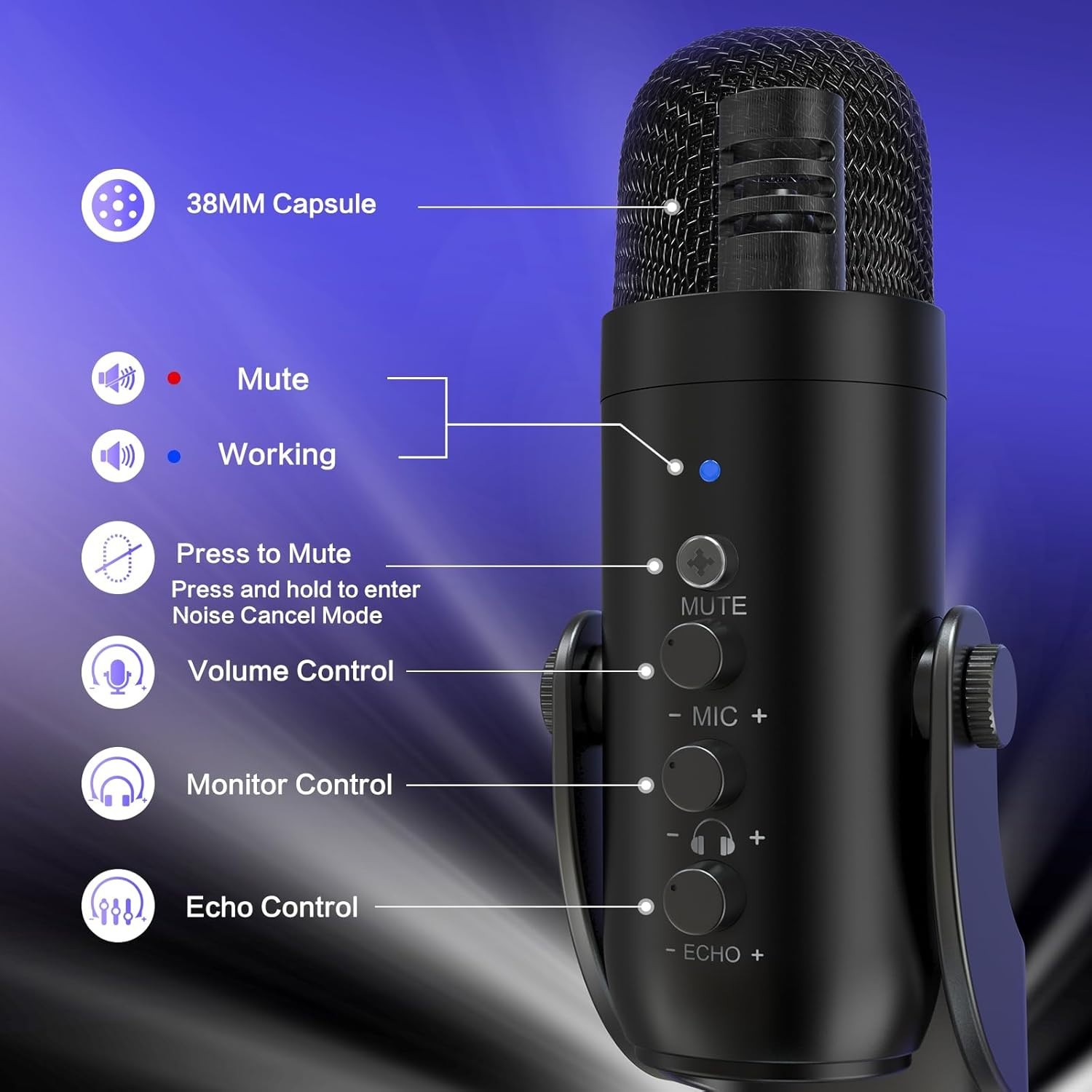 Professional USB Microphone with Noise Cancellation & Mute Button for PC Crea…