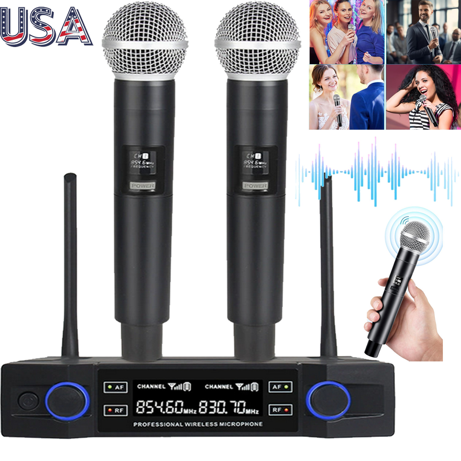 Pro 2 Channel UHF Wireless Dual Microphone Cordless Handheld Mic System For Home