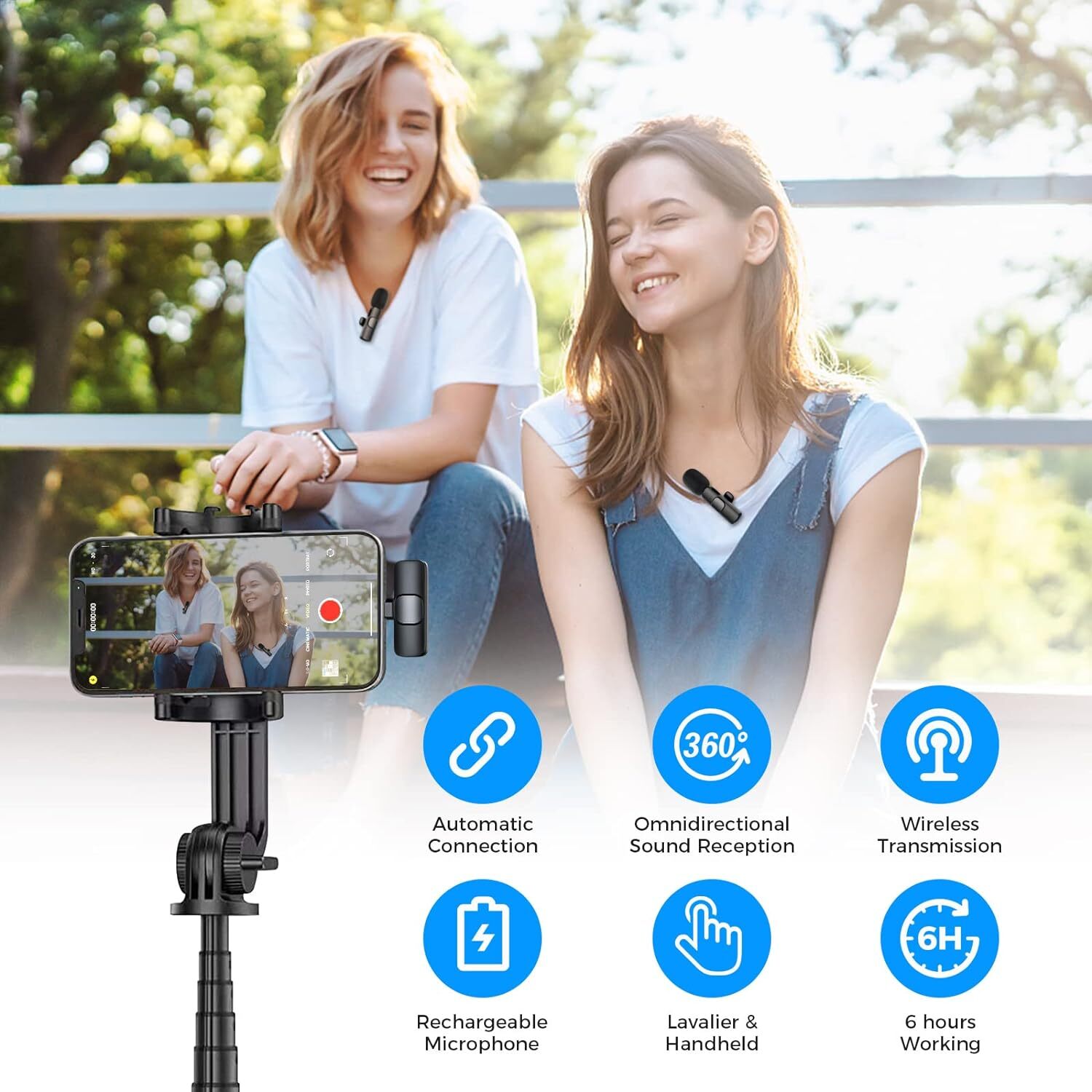 Moman Wireless Lavalier Microphone Clip on for Video Recording for Lightning