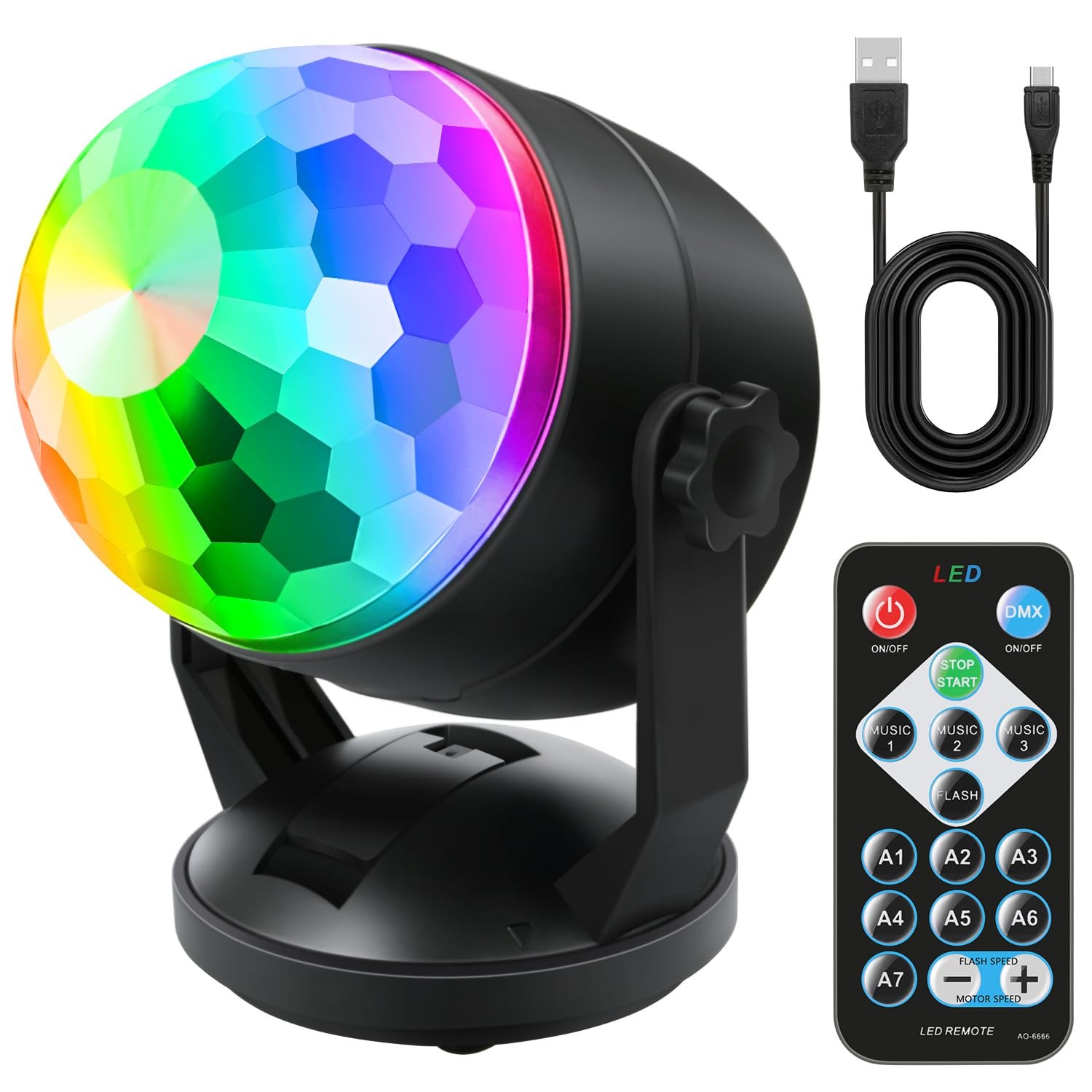 Luditek Disco Ball Party Lights Sound Activated Battery Powered Black