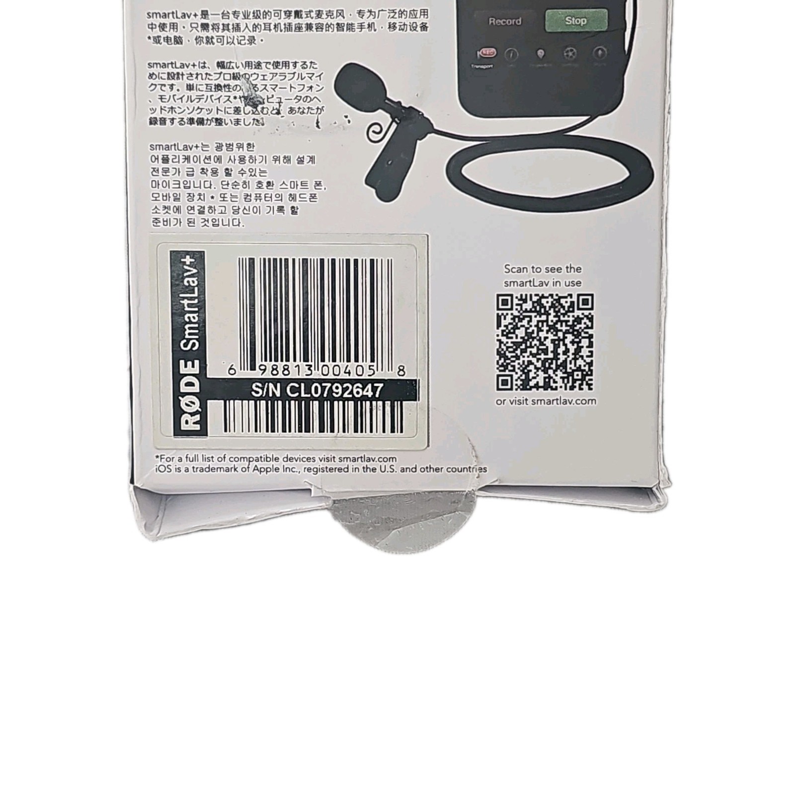 Rode smartLav+ Lavalier Condenser Microphone for Smartphones Tablets Open Box