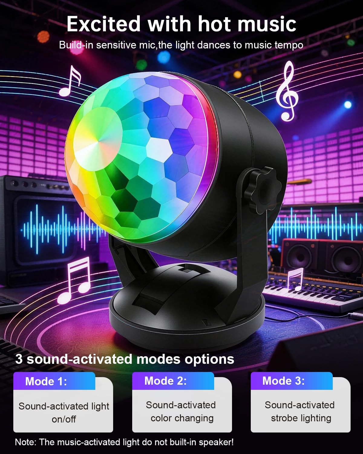 Luditek Disco Ball Party Lights Sound Activated Battery Powered Black