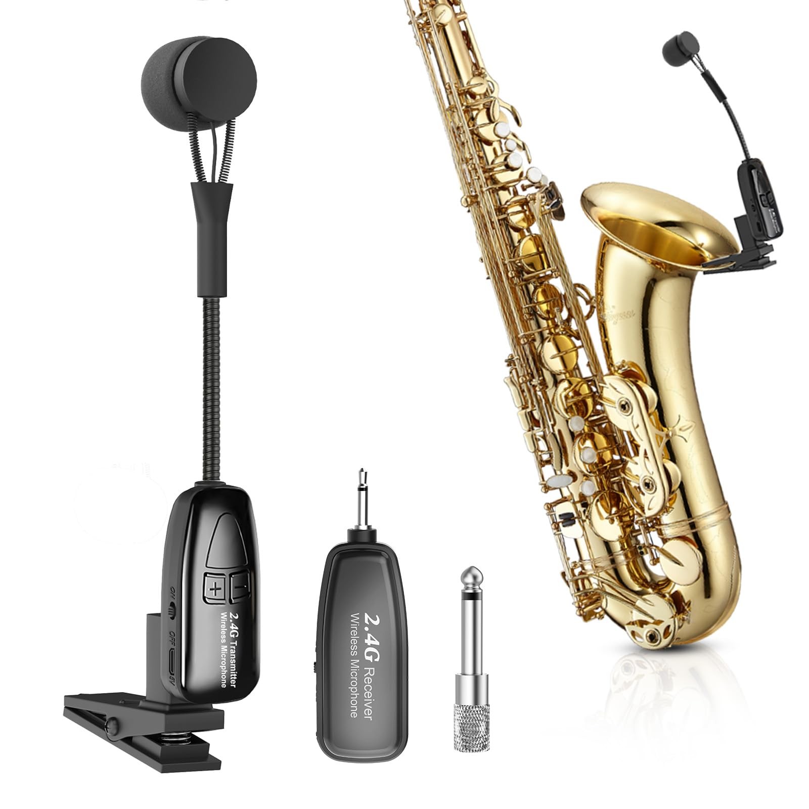 Wireless Saxophone Microphone, 2.4G Clip Instruments Mic, Rechargeable Transm…