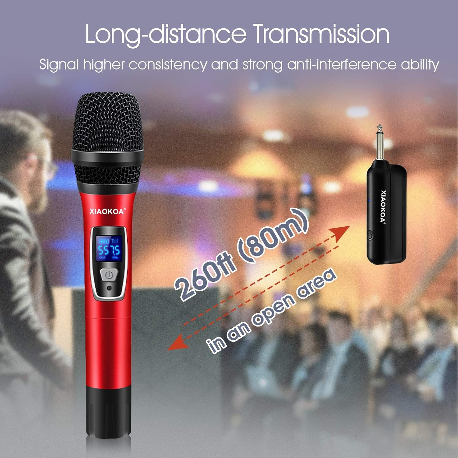 XIAOKOA Handheld Wireless Microphones,Professional UHF Karaoke Microphone,160Ft
