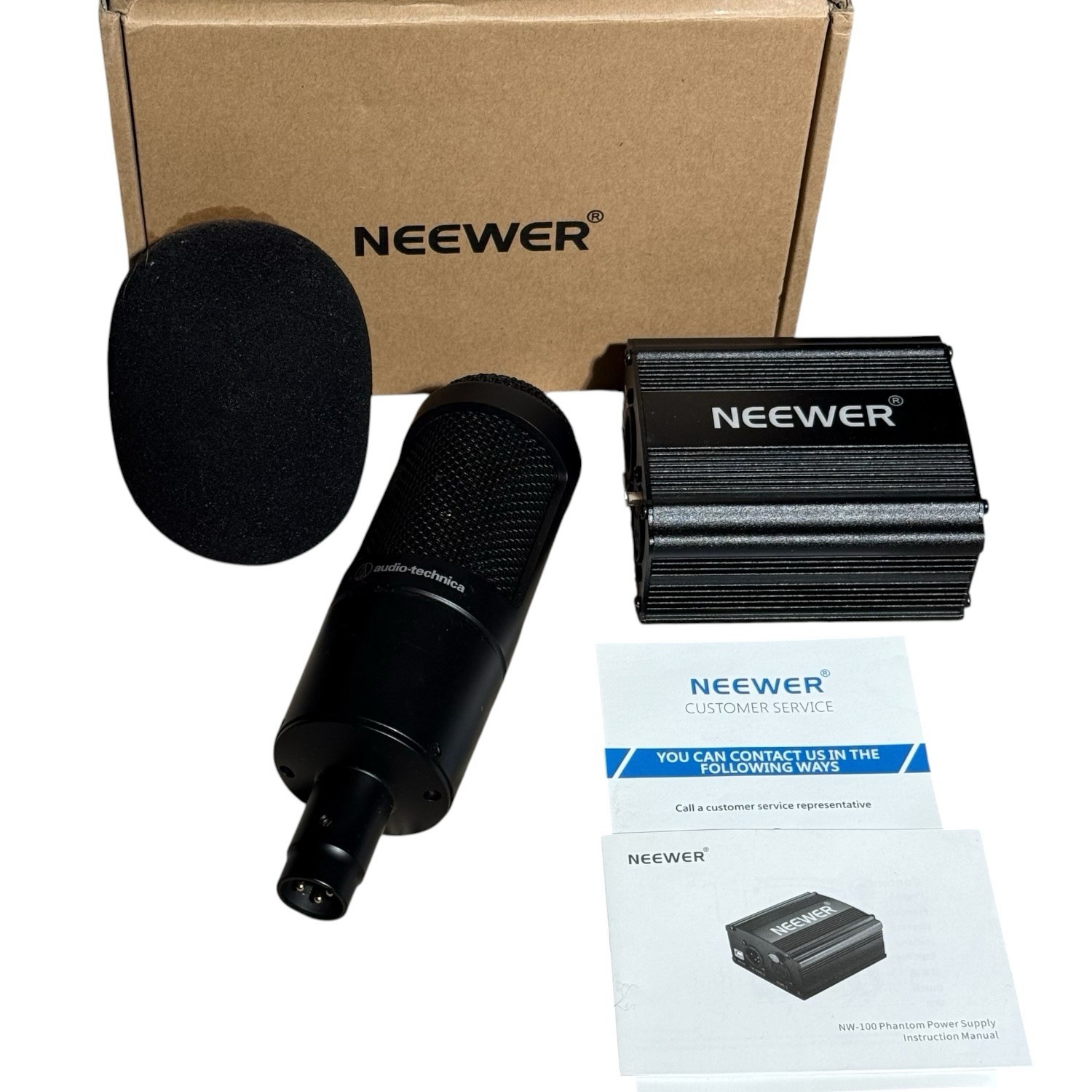 Audio-Technica AT2035 Condenser Microphone + Neewer Phantom Power Supply
