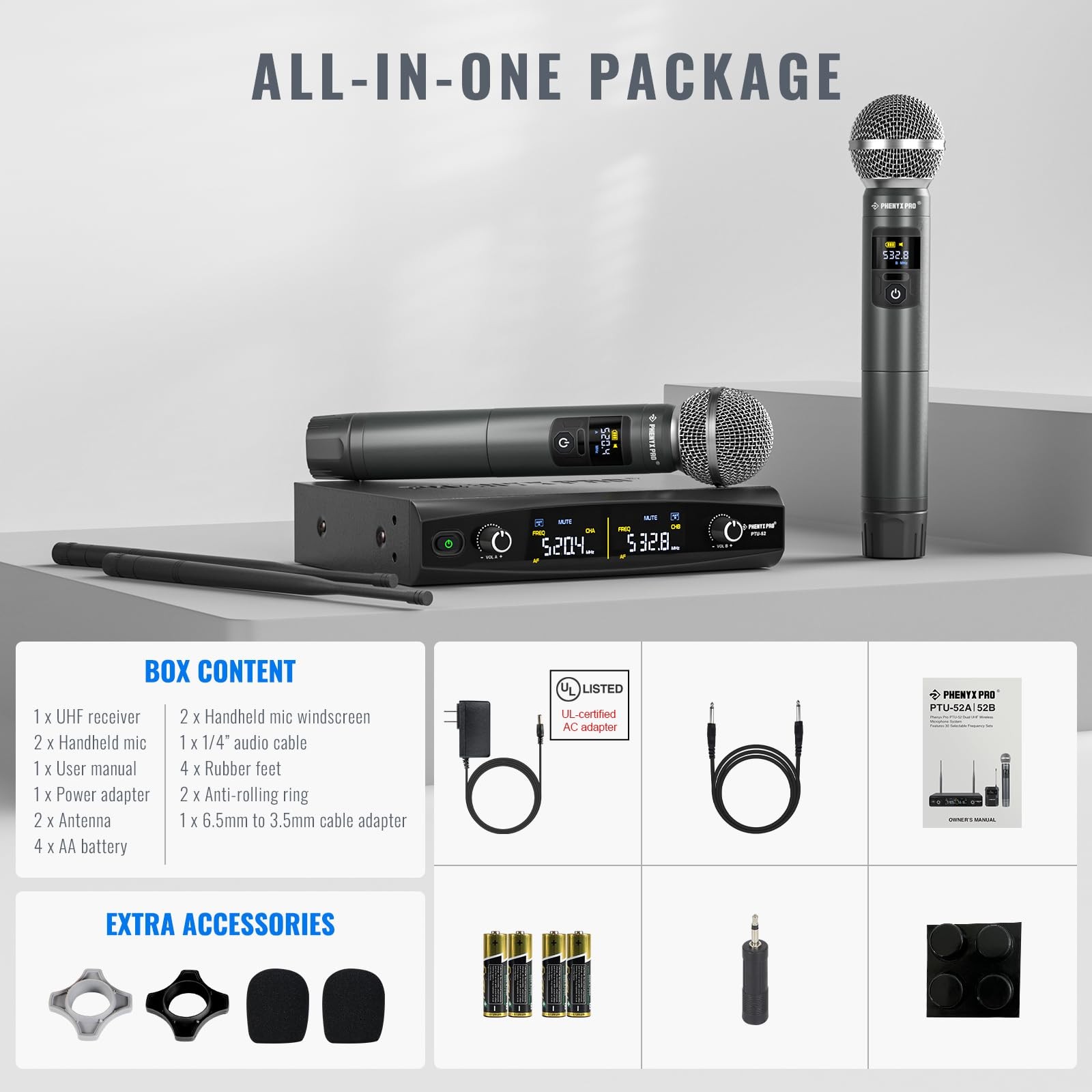 Phenyx Pro Wireless Microphone System, Metal 12.72″ x 14.02″ x 3.31″, Black
