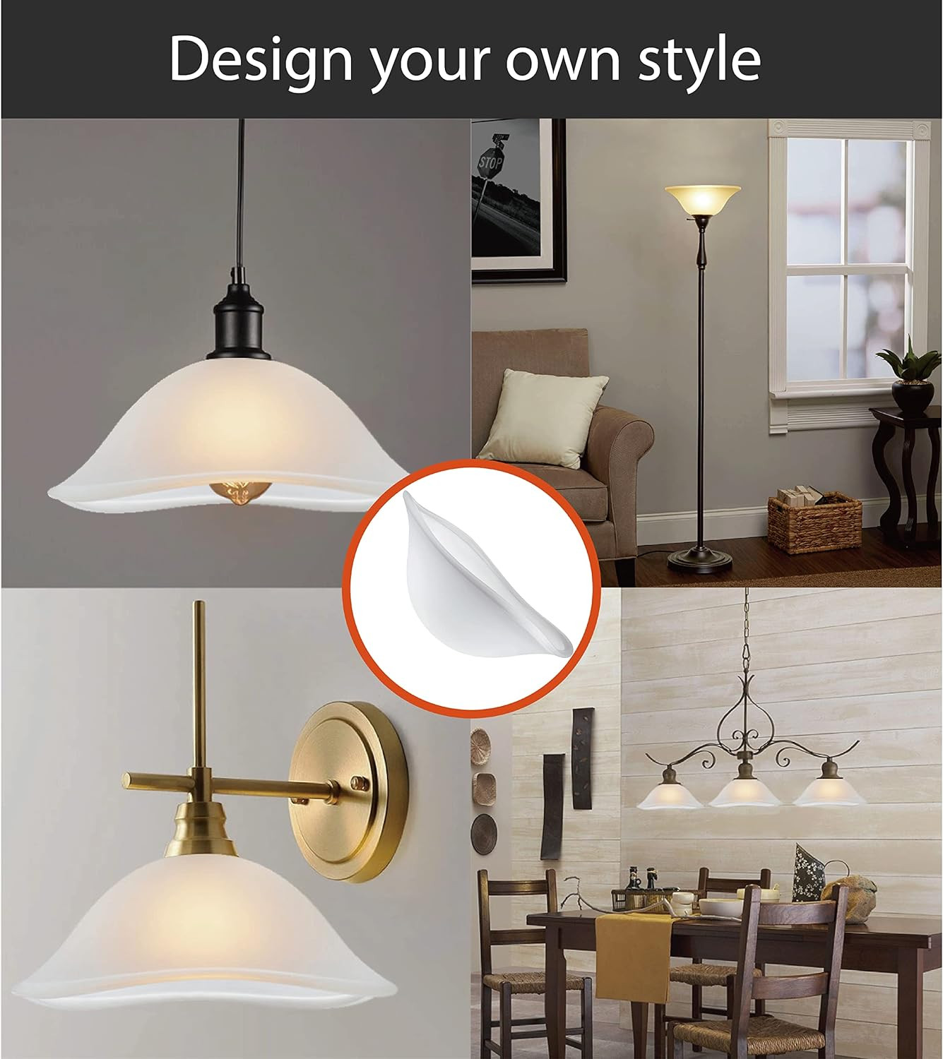 23152-11A Clear & Frosted 2 Tone Replacement Glass Shade for Medium Base Socket