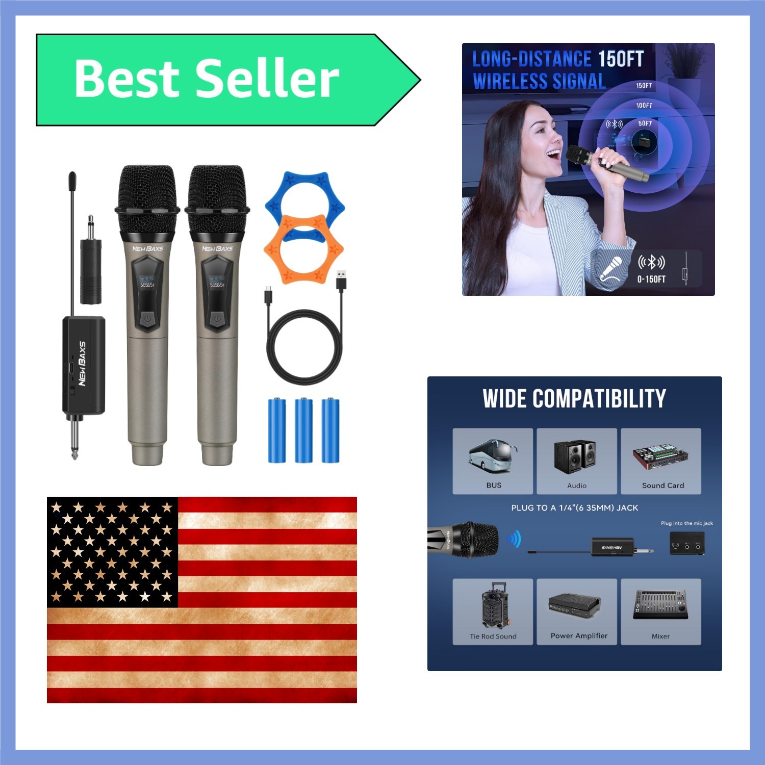 Dual Wireless Microphone System with Rechargeable Receiver for Karaoke & Events