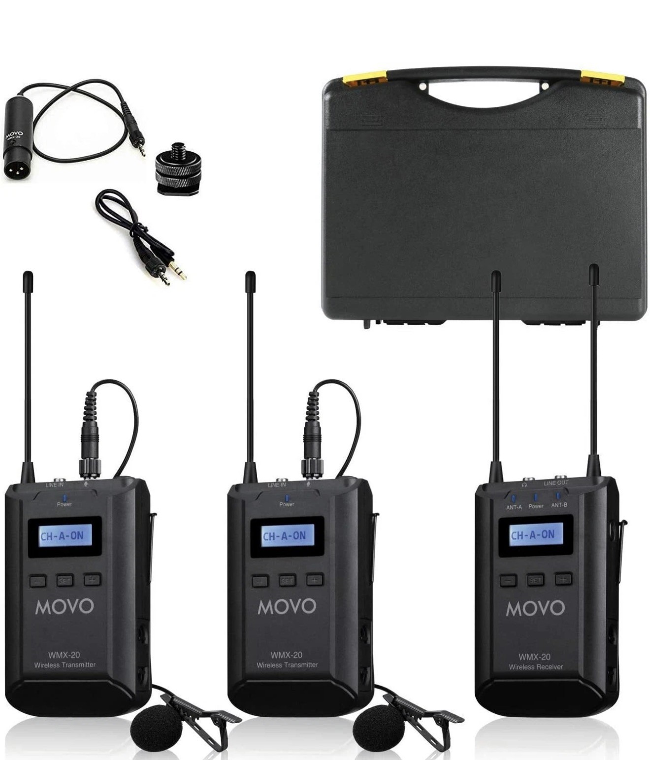 Movo WMX-20-DUO UHF Wireless Lavalier Microphone System with 2 Transmitters NEW