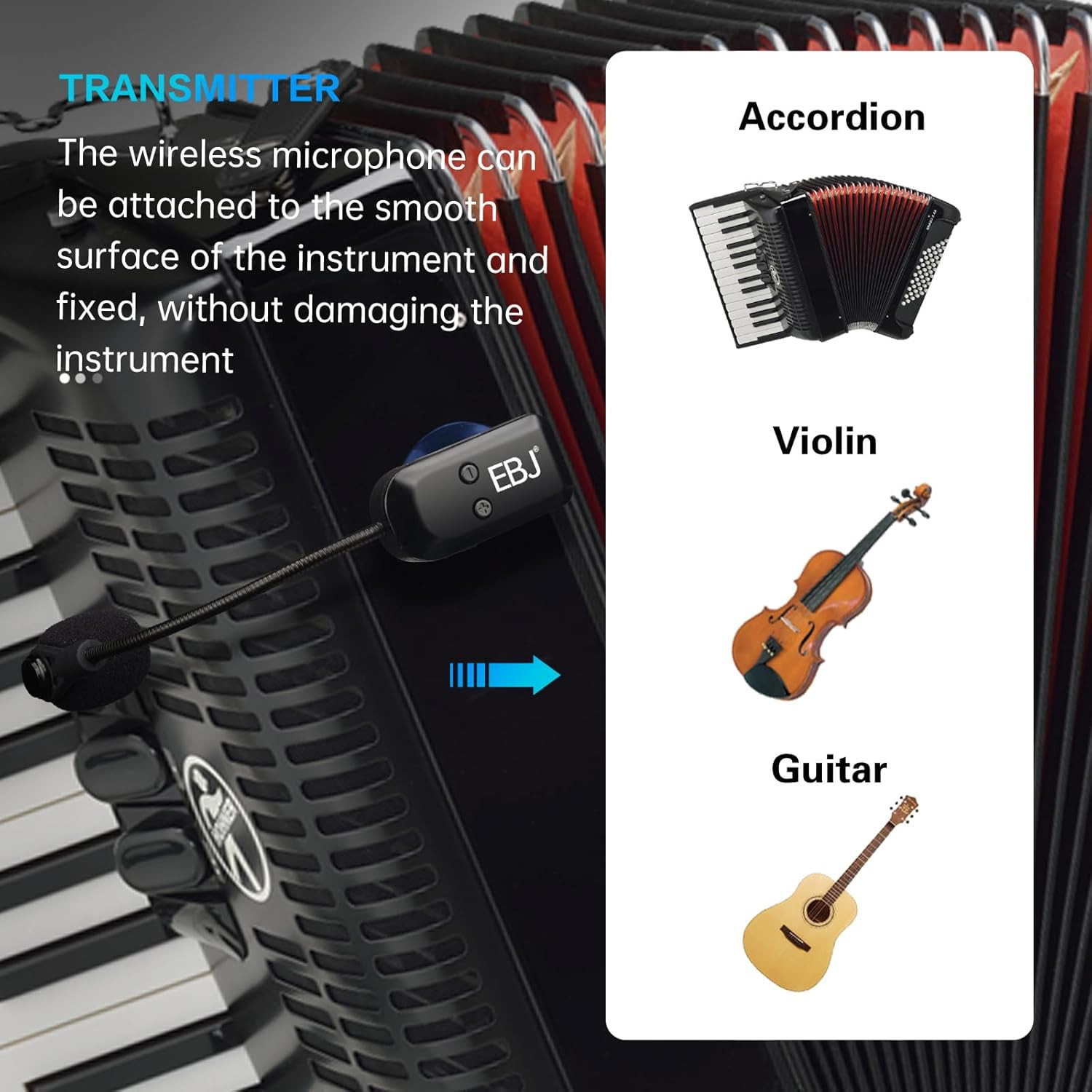 2.4G Instrument Microphone Receiver with Detachable Suction Cup for Guitar Violi