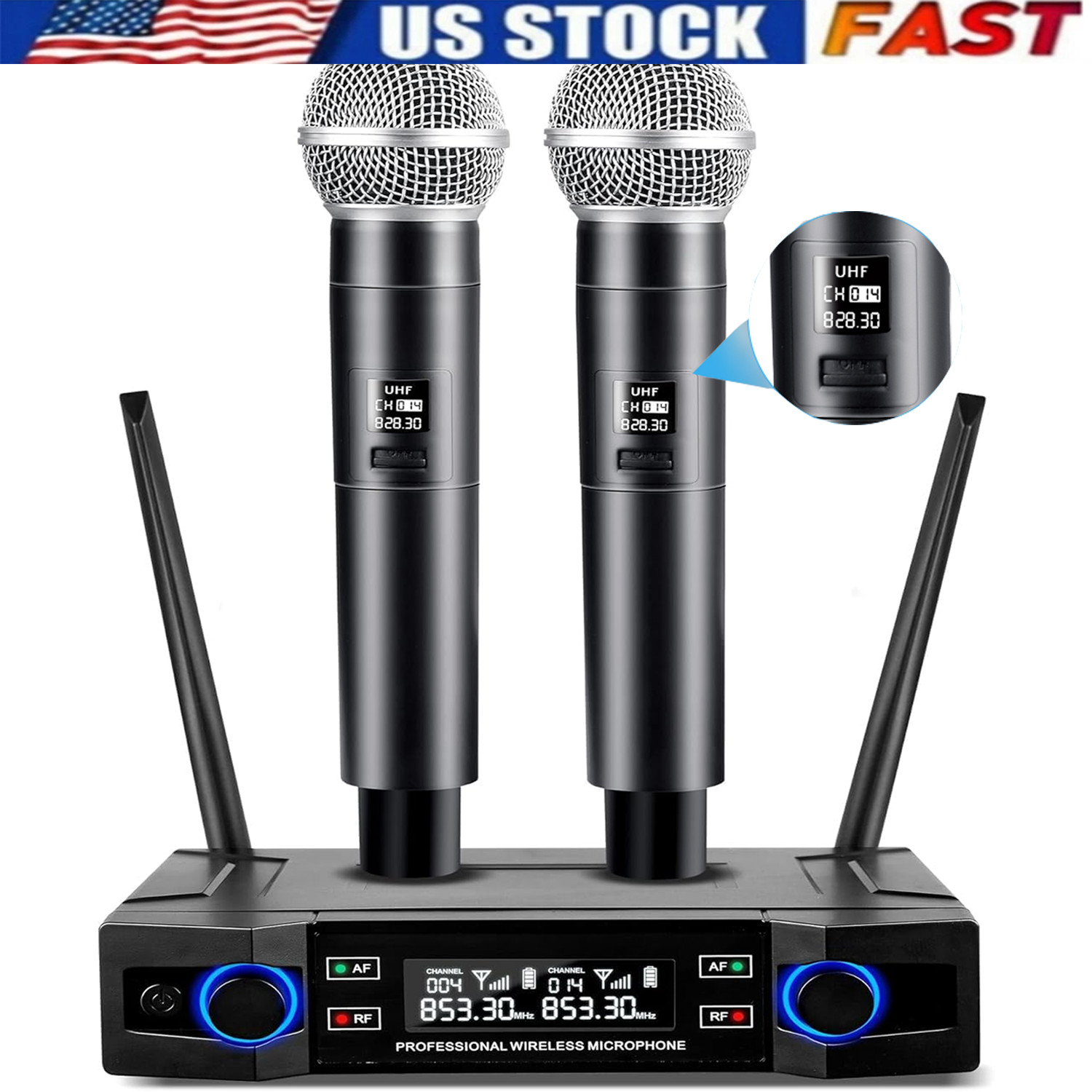 Professional 2 Channel UHF Wireless Dual Microphone Cordless Handheld Mic System